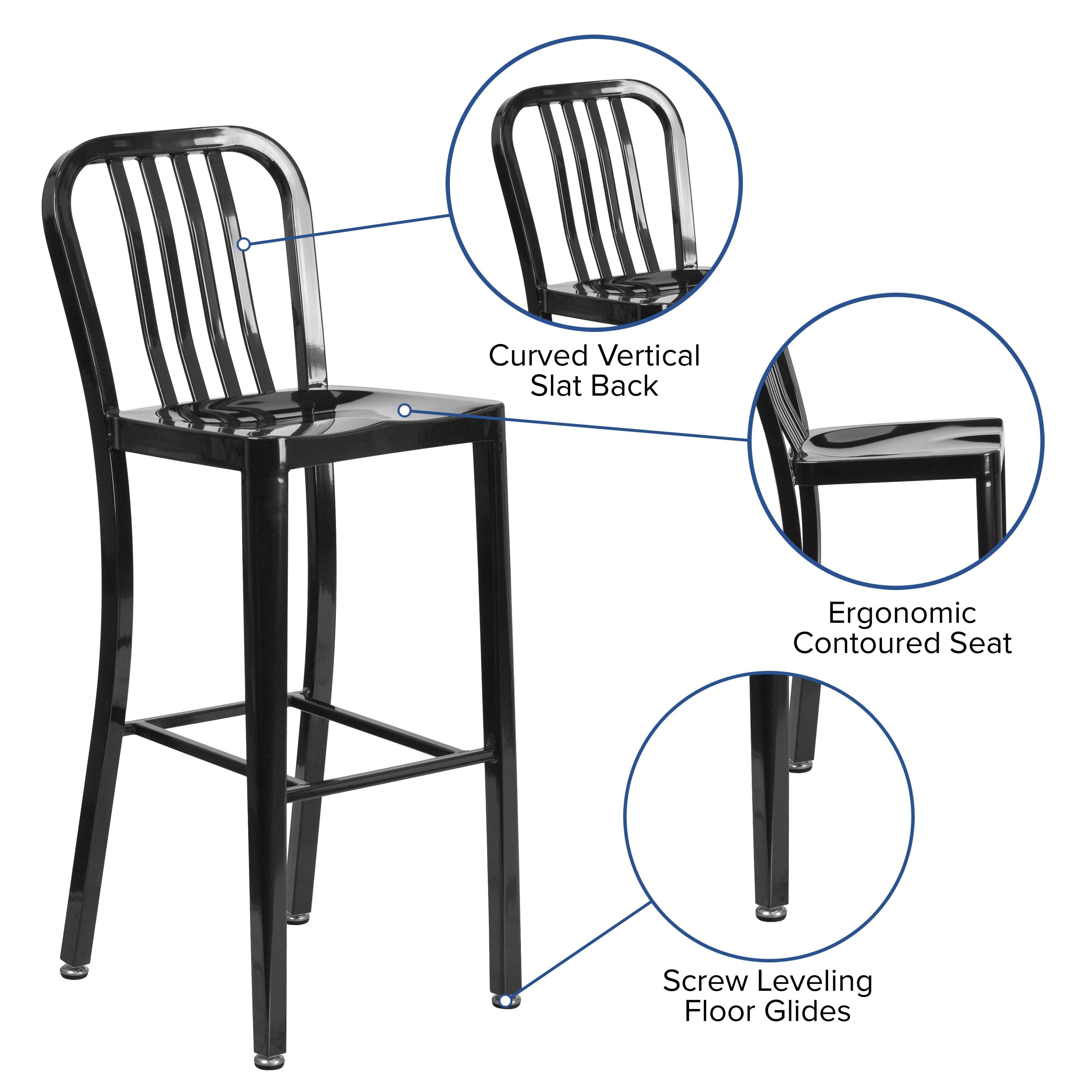 Flash Furniture Commercial Grade 30" High Black Metal Indoor-Outdoor Barstool with Vertical Slat Back