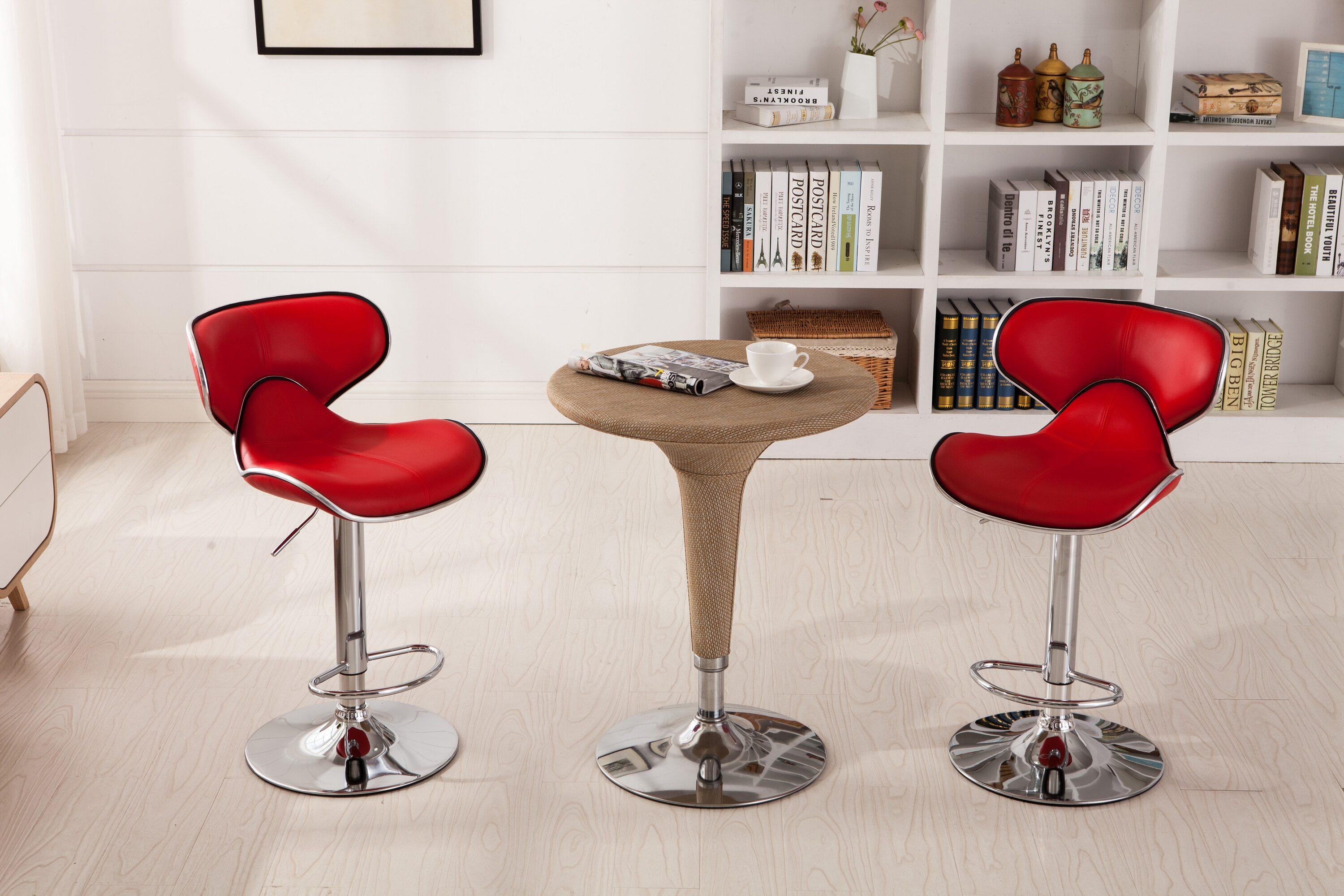Roundhill Furniture Masaccio Faux Leather Airlift Adjustable Swivel Barstool, Red, Set of 2