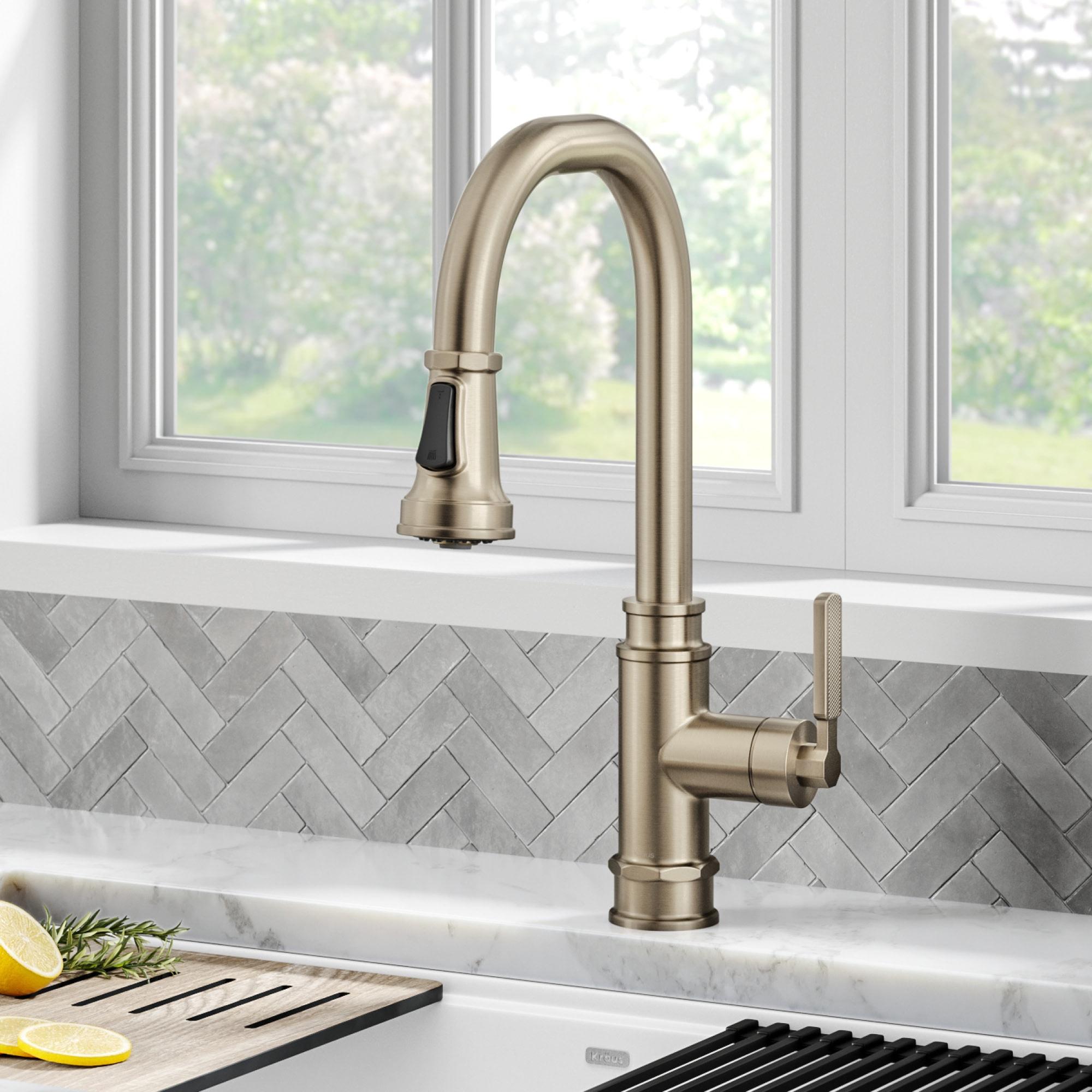 Allyn Transitional Industrial Pull-Down Single Handle Kitchen Faucet