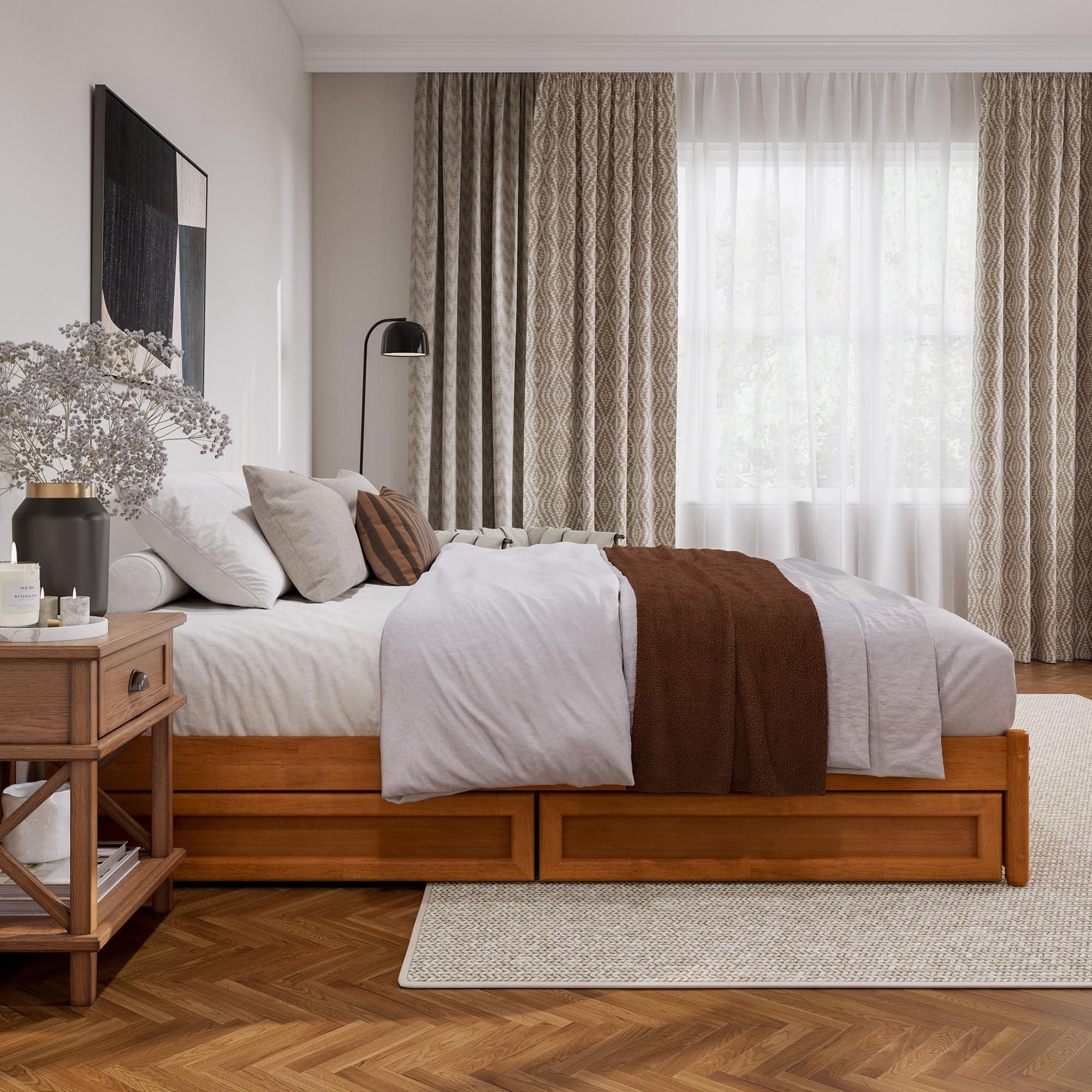 Barcelona Light Toffee King Wood Frame Platform Bed with Storage Drawers