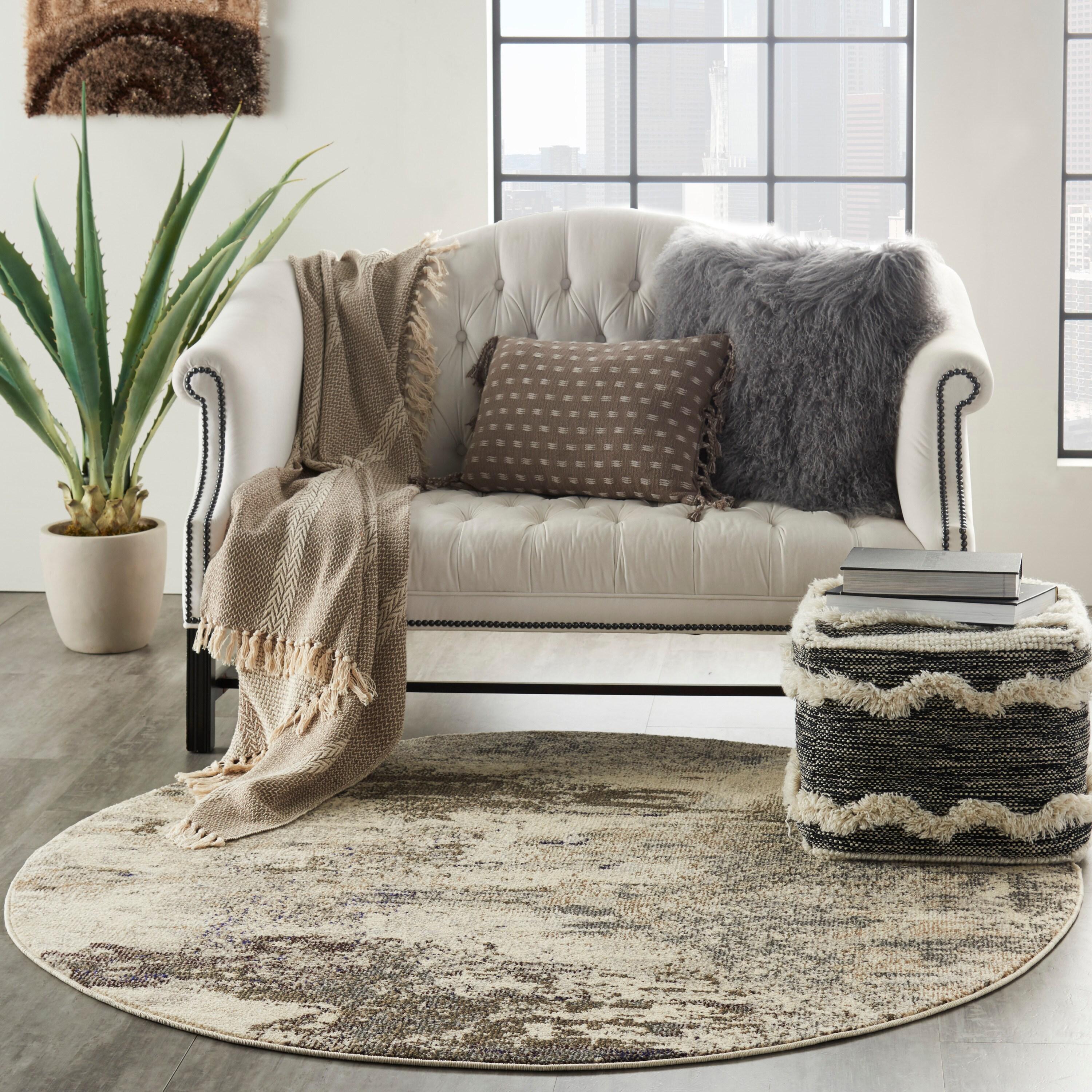 Nourison Celestial CES02 7'10" Round Ivory/Grey Area Rug