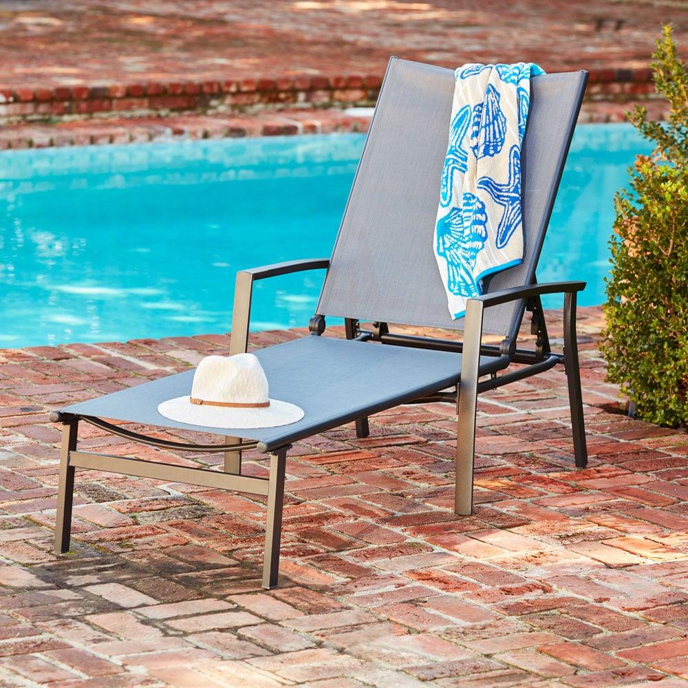 Hanover Naples Outdoor Folding Chaise Lounge Chair with Adjustable Backrest | Patio and Poolside Lounging Chair | UV and Weather-Resistant Sling Fabric | NAPLESCHS-GRY