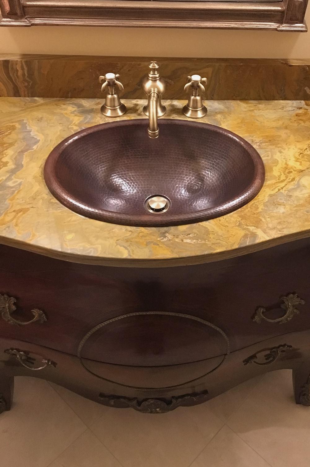 17" Oval Self Rimming Hammered Copper Bathroom Sink