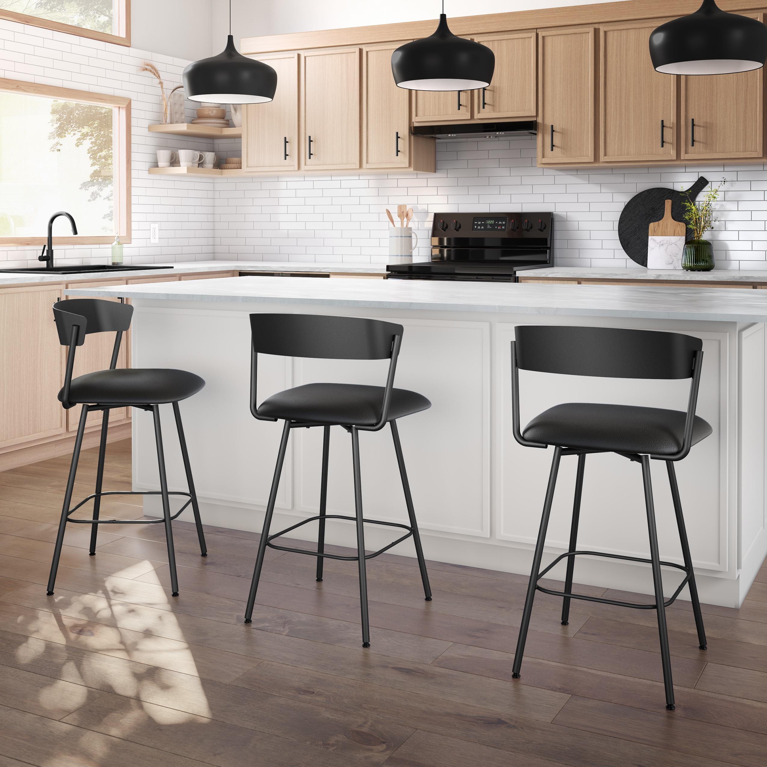 Amisco Ludwig 26 In. Swivel Counter Stool - Black Faux Leather / Black Metal