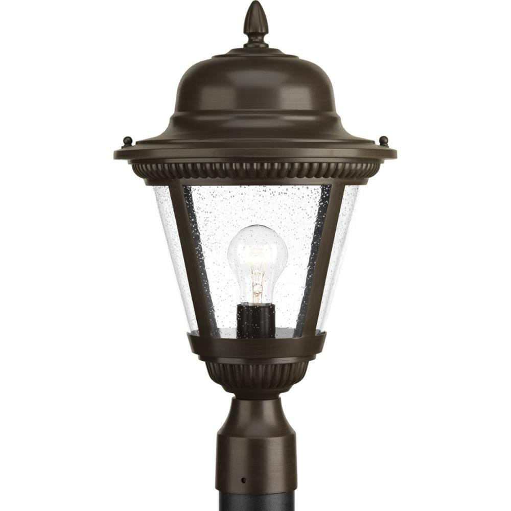 Progress Lighting Westport 1-Light Outdoor Post Lantern in Antique Bronze with Clear Seeded Glass Shade