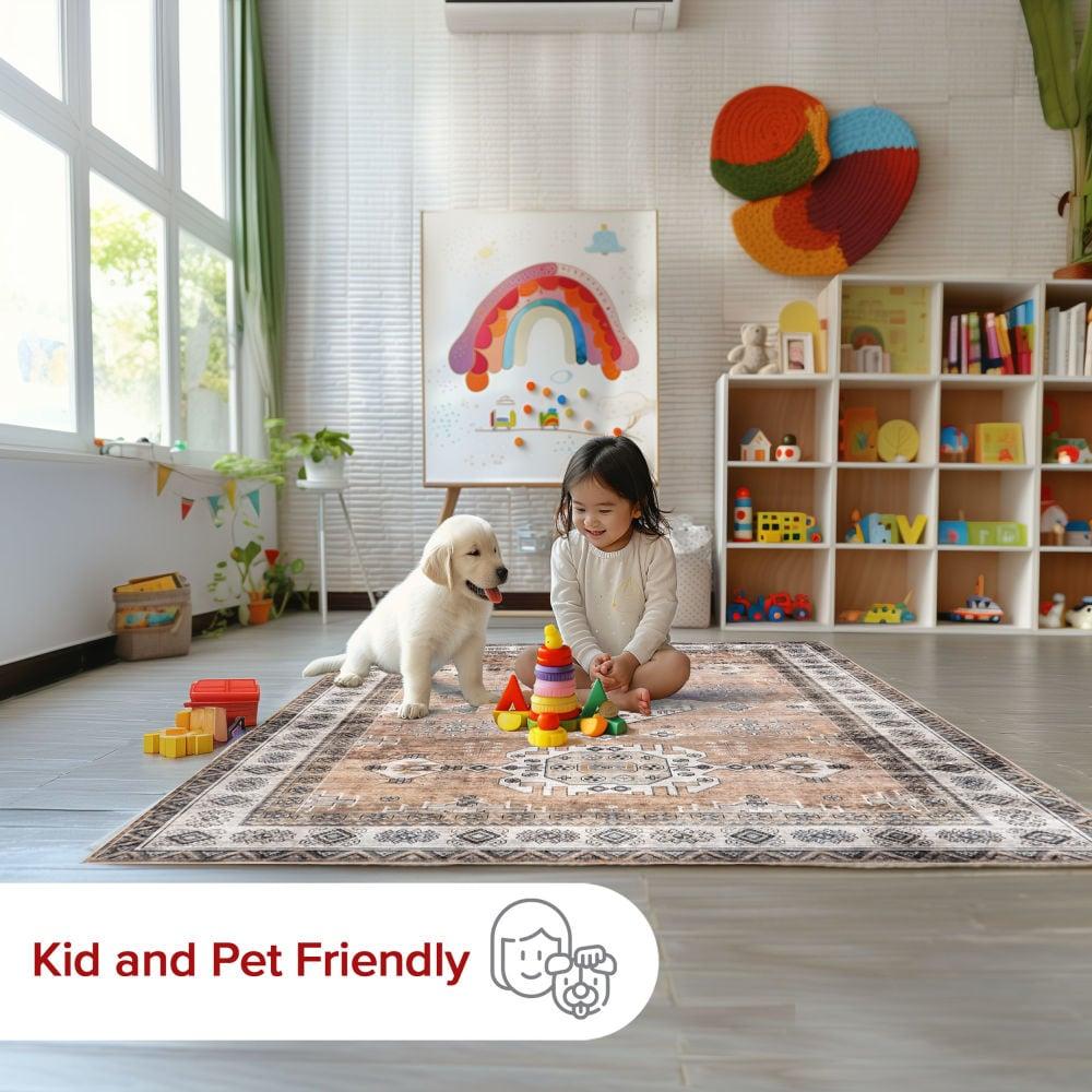 Nuloom Evelina Medallion 6x9 Spill Proof Machine Washable Indoor Area Rug for Living Room Bedroom Dining Room Kitchen, Light Orange/Ivory