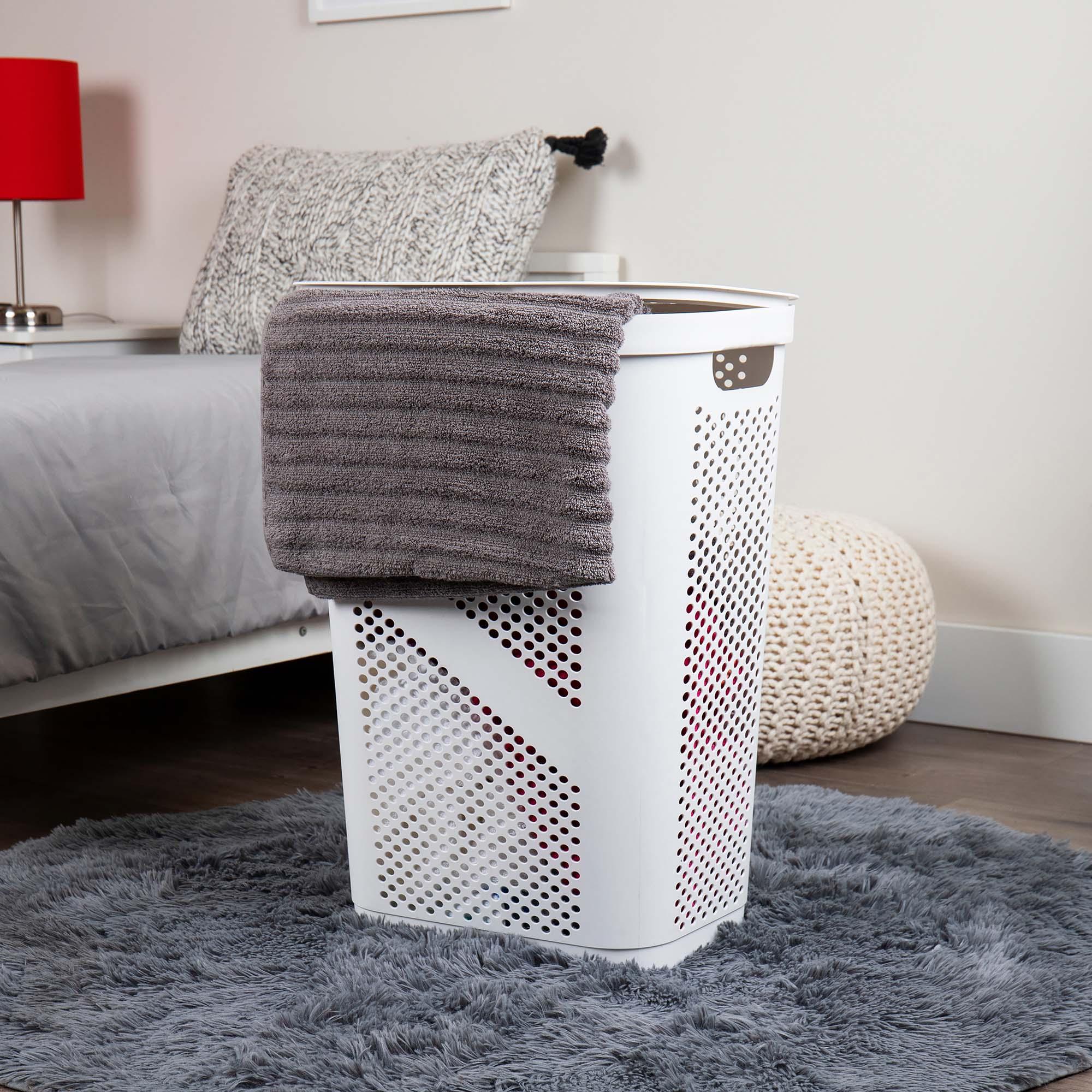 Mind Reader Mind Reader 60L Slim Laundry Hamper, Clothes Basket, Lid, Ventilated, Plastic, 17.25"L x 13.75"W x 23.5"H, 2-Pack