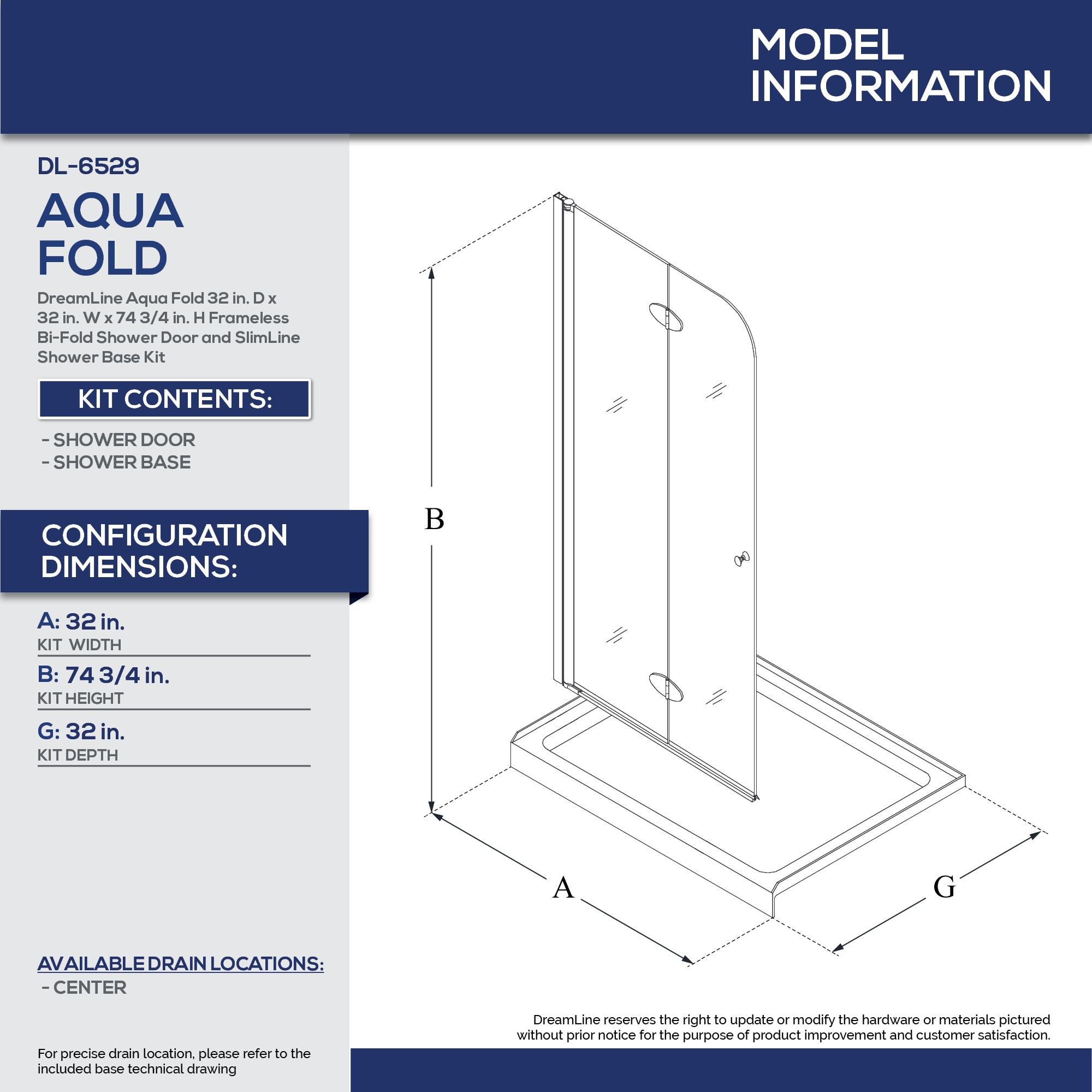 DreamLine Aqua Fold 32" W x 72" H Frameless Square Hinged Shower Enclosure with Base Included DL-6529C-88-01