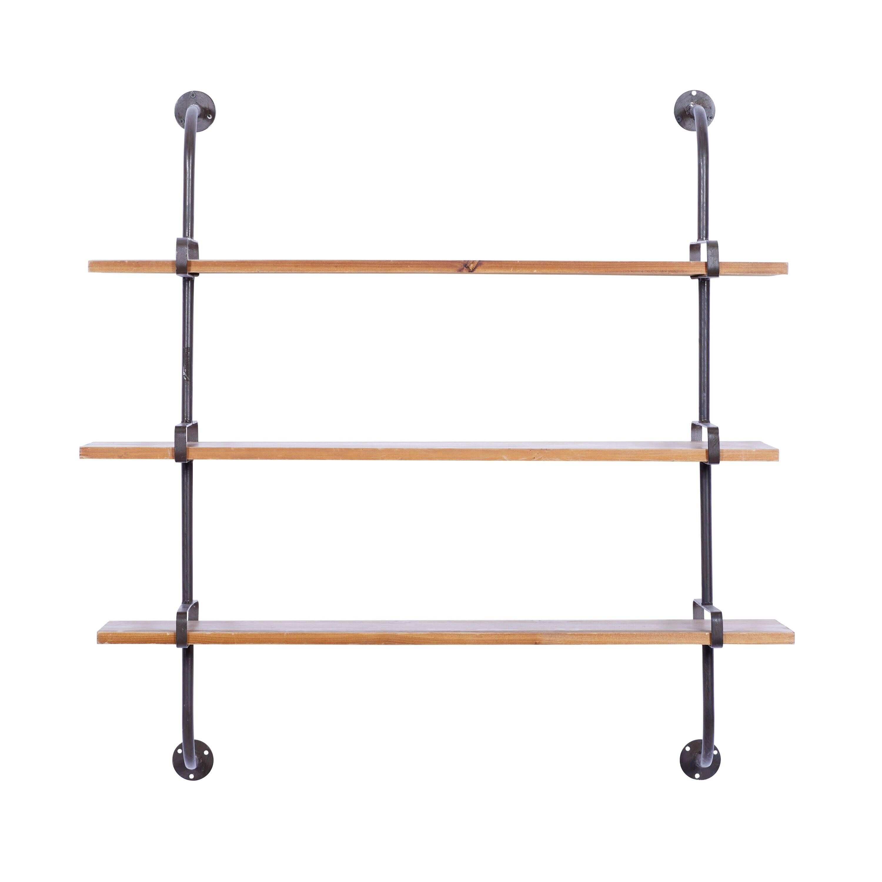 Wood 3 Level Wall Shelf with Black Metal Brackets