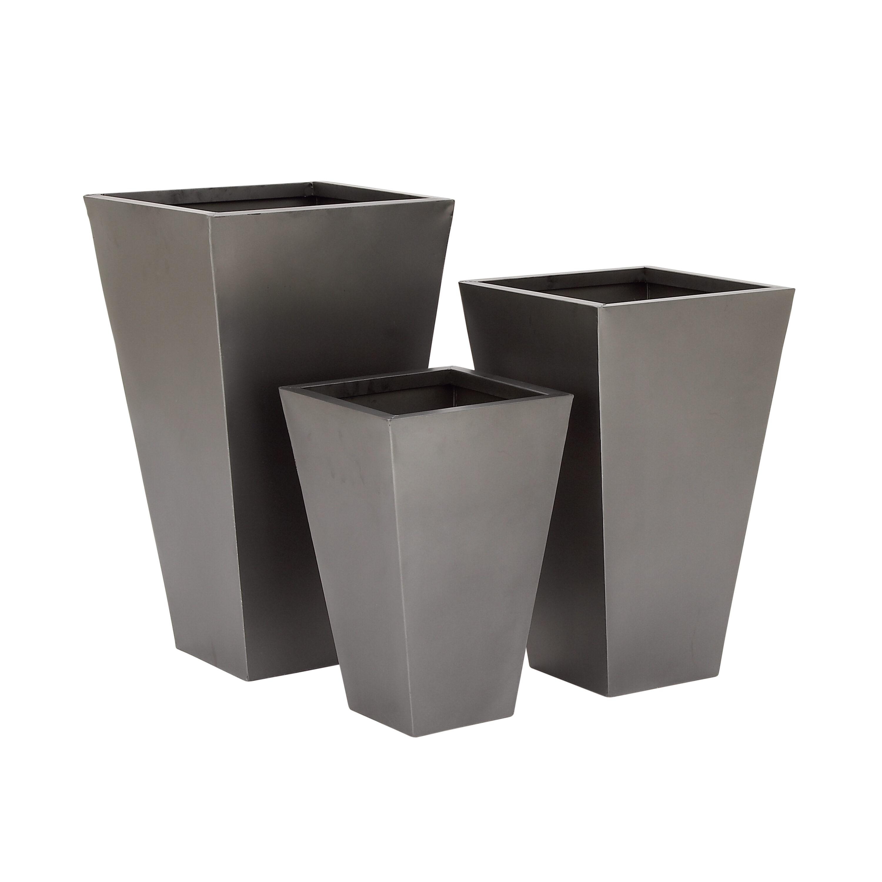 Set of 3 Contemporary Trapezoidal Iron Planters Gray - Olivia & May