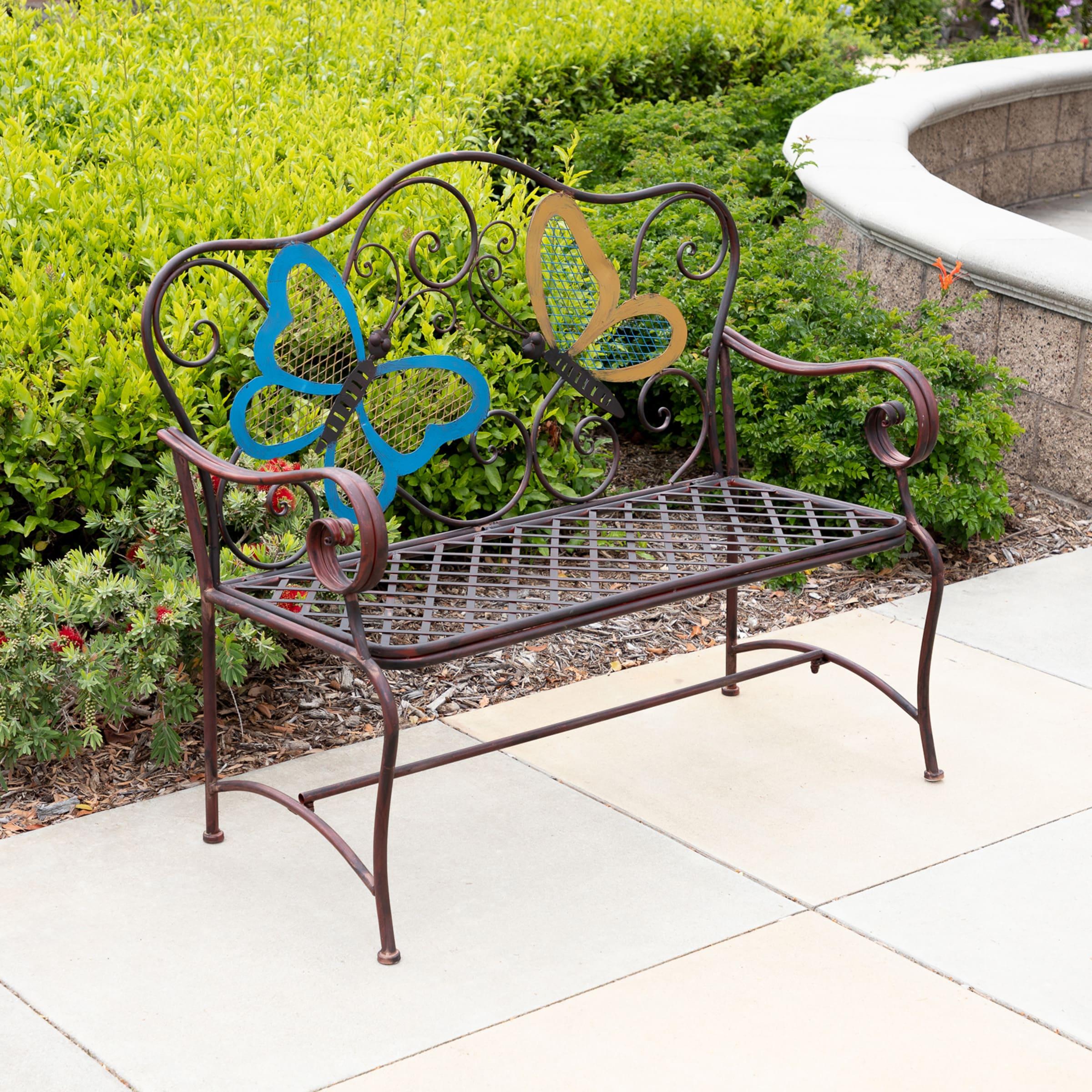 Butterfly Metal Bench Brown - Alpine Corporation: Chic Garden Seating, Weather-Resistant Patio Furniture