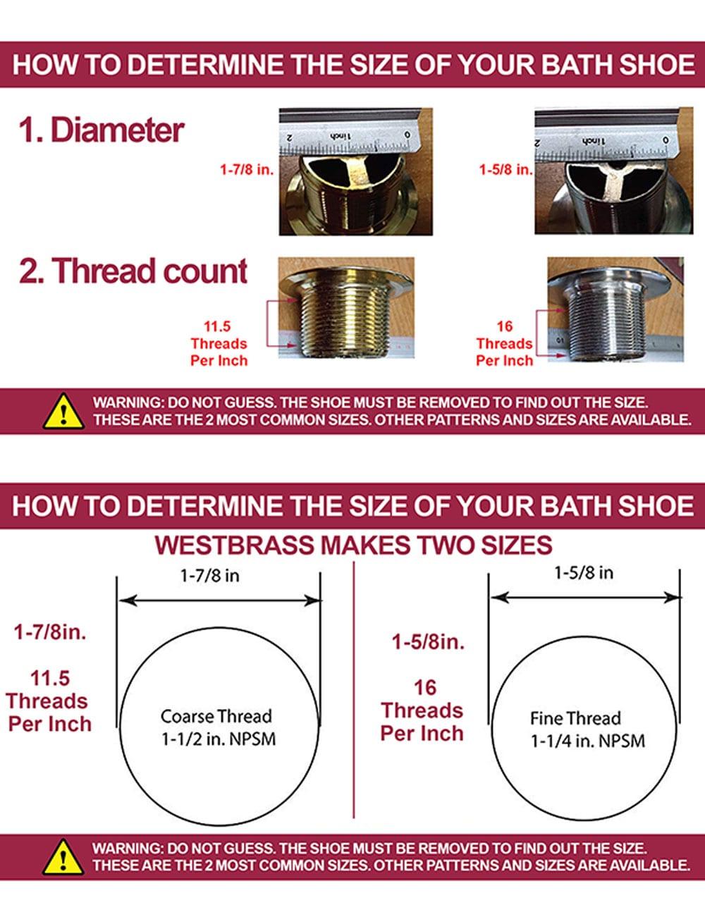 Westbrass 1-1/2" Coarse Thread Tip-Toe Bathtub Leg Drain with One-Hole Overflow D93-07