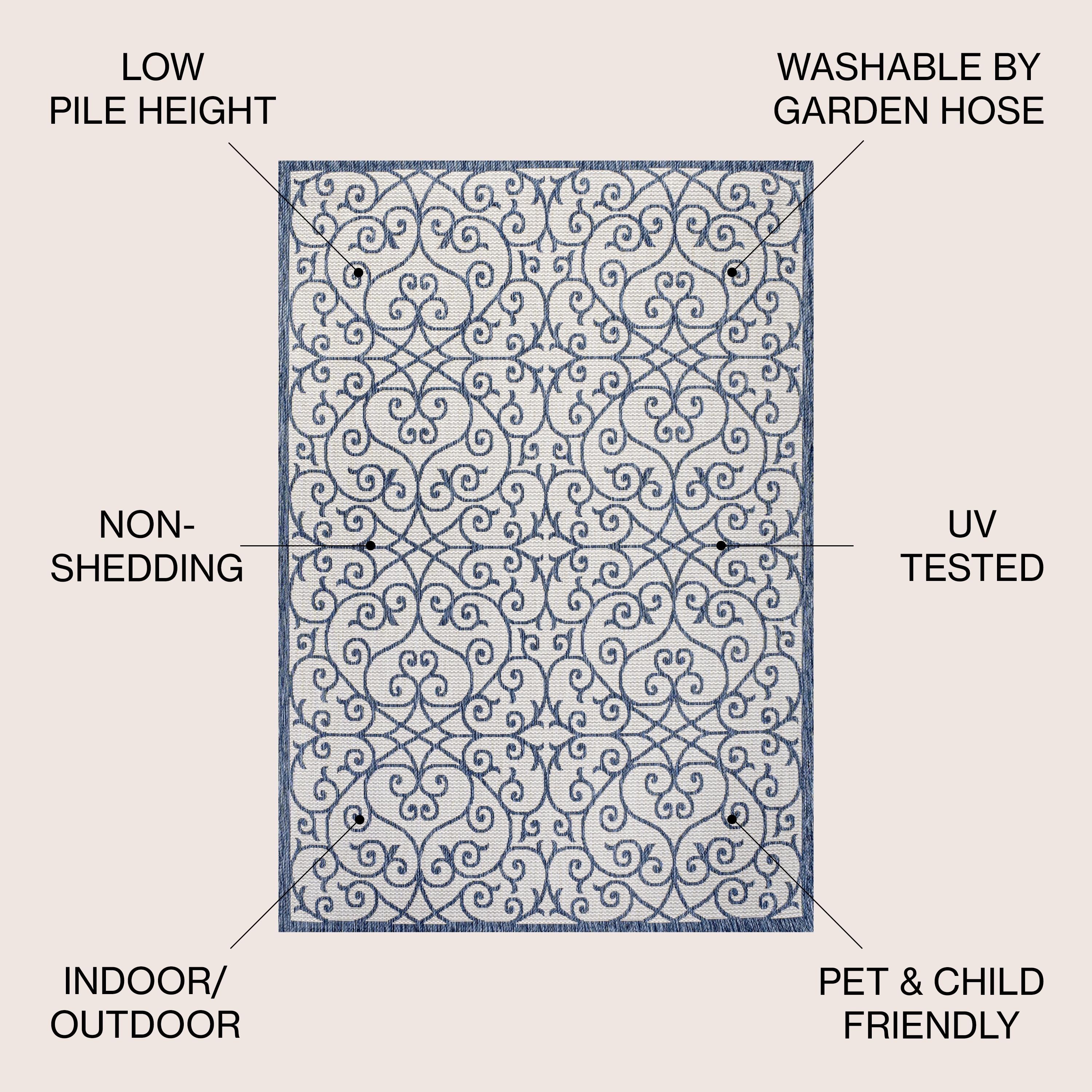 4' x 6' Madrid Vintage Filigree Textured Weave Indoor/Outdoor Area Rug, Blue/Cream - JONATHAN Y