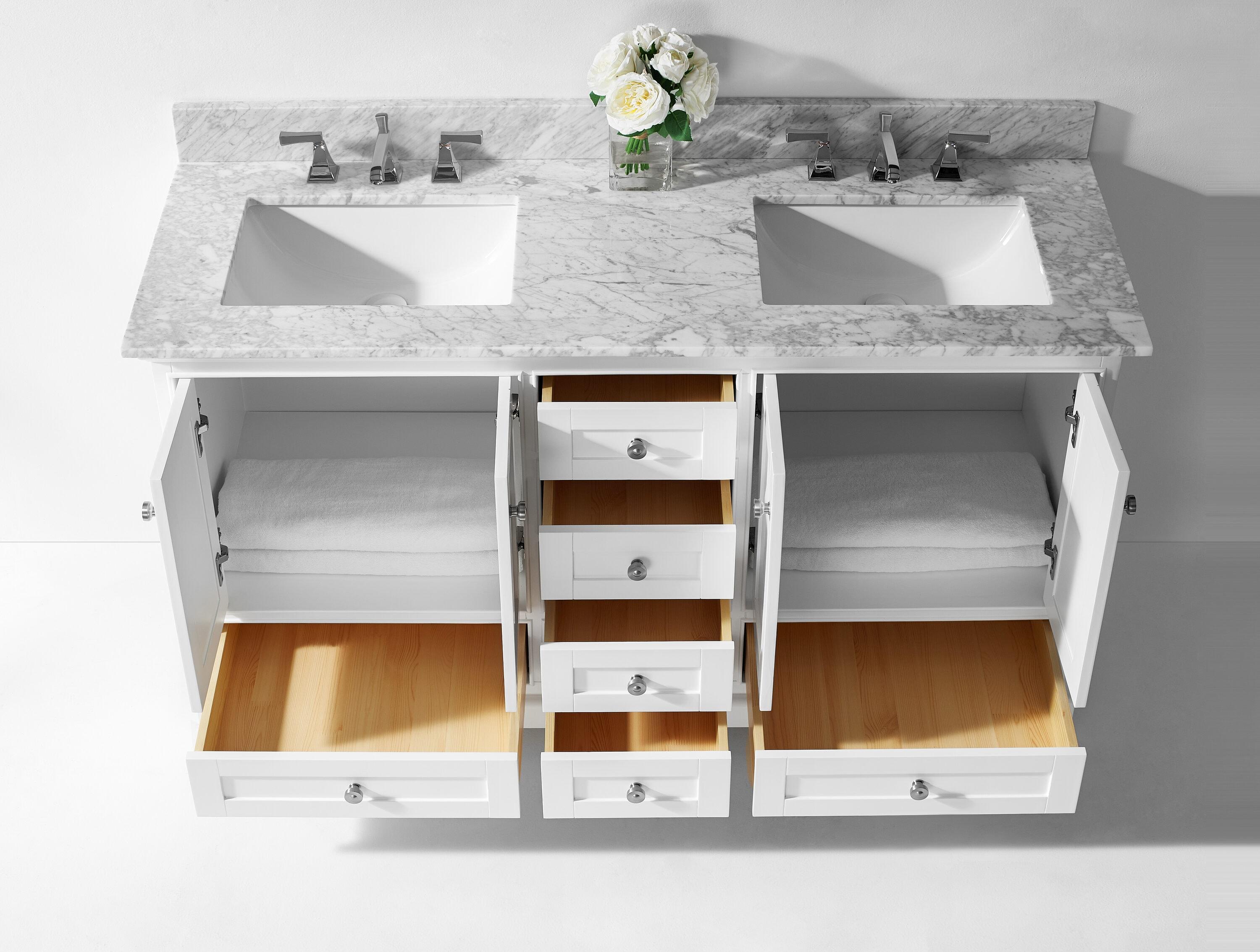 Audrey 60 in. Bath Vanity Set in White with Italian Carrara White Marble Vanity top and White Undermount Basin