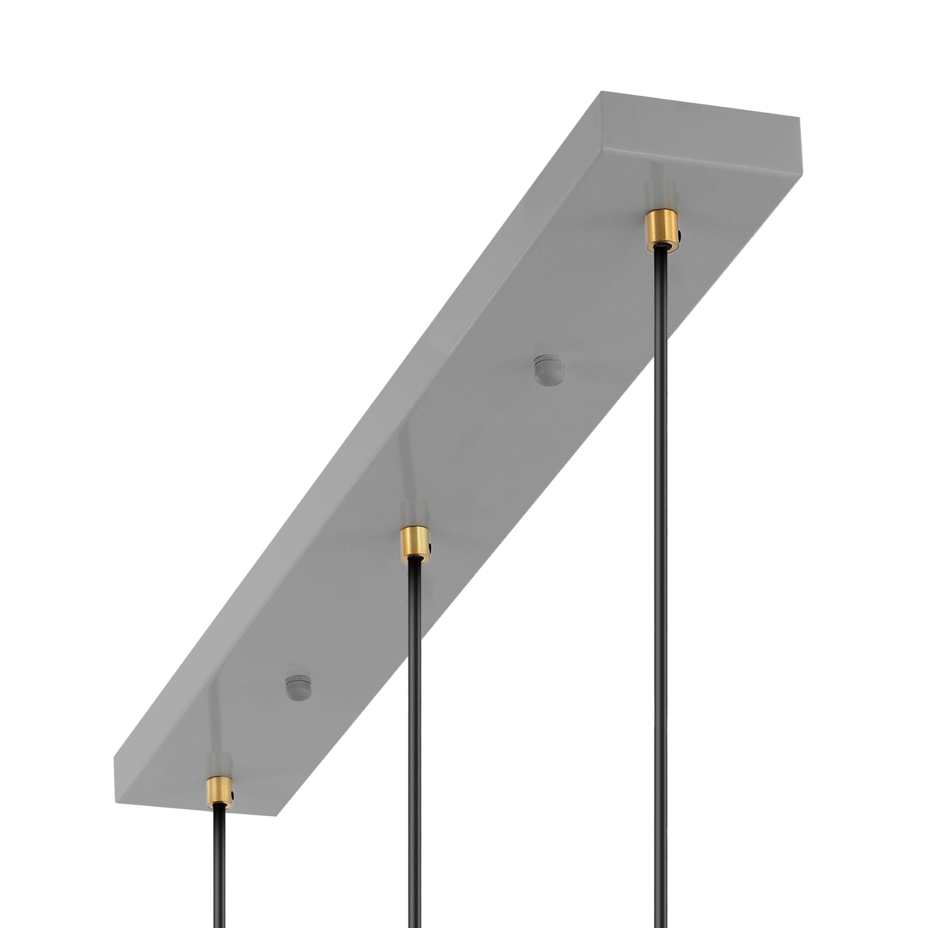 Apollo 33.5" 3-Light Mid-Century Modern Iron Adjustable Linear LED Pendant, Gray/Brass Gold