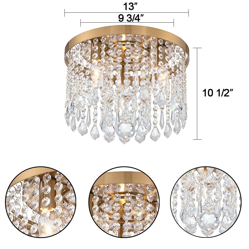 C Cattleya  3-Light 13" Antique Brass Finish Crystal Flush Mount Ceiling Light