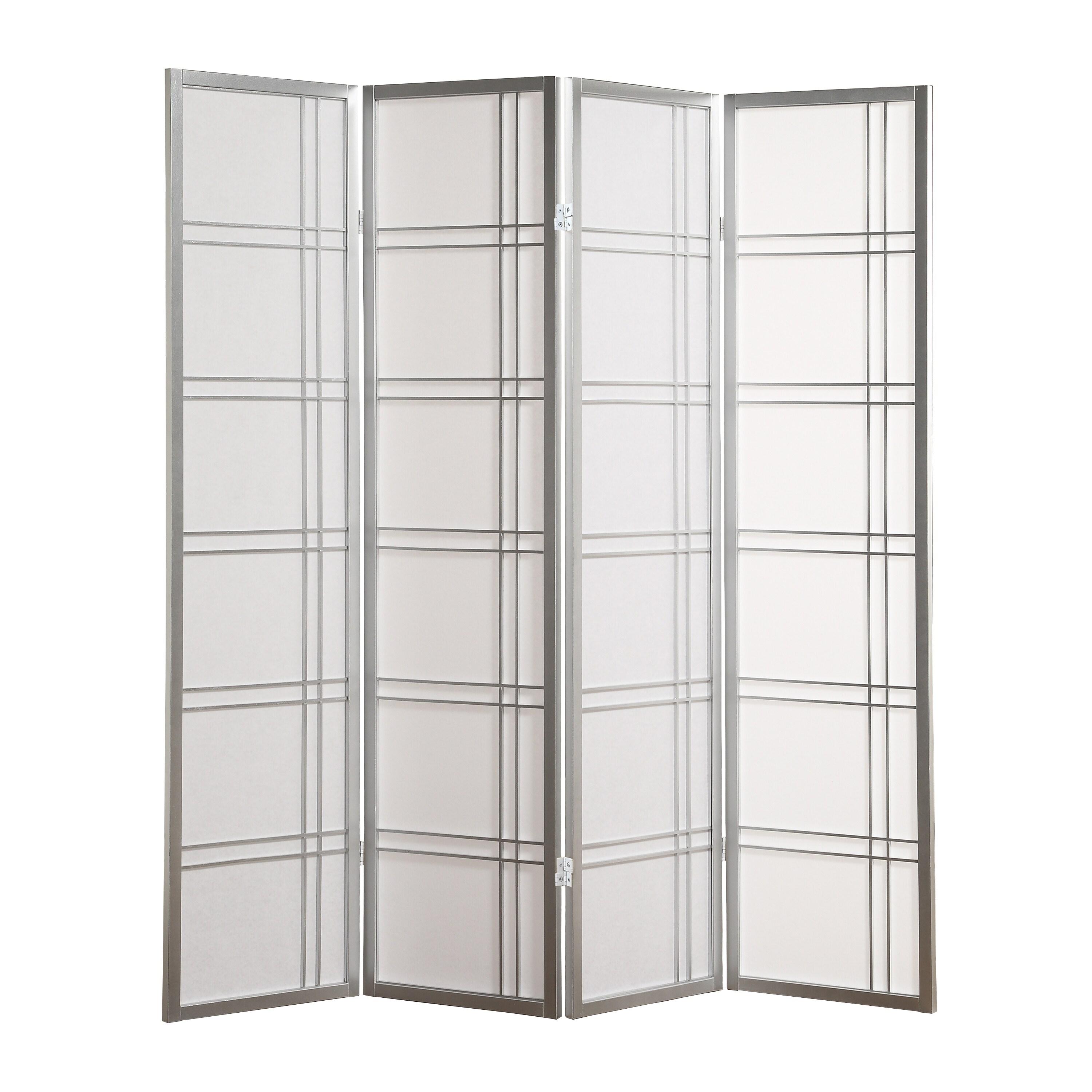 Roundhill Furniture Seto 4-Panel Room Divider Screen, Silver