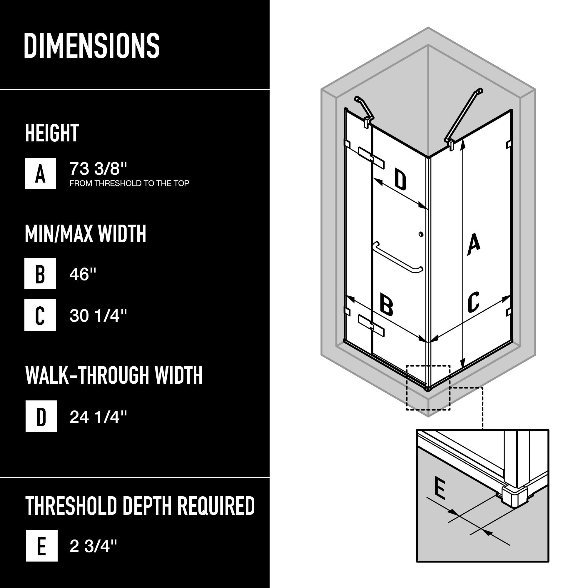VIGO Monteray 48" W x 32" D x 79" H Hinged Frameless Shower Enclosure with 3/8 Clear Glass & Base VG6011BNCL48WL