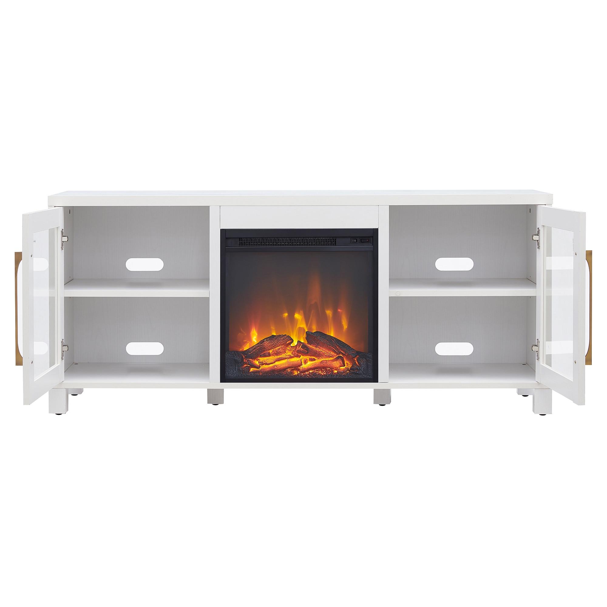 White TV Stand with Log Fireplace Insert - Henn&Hart