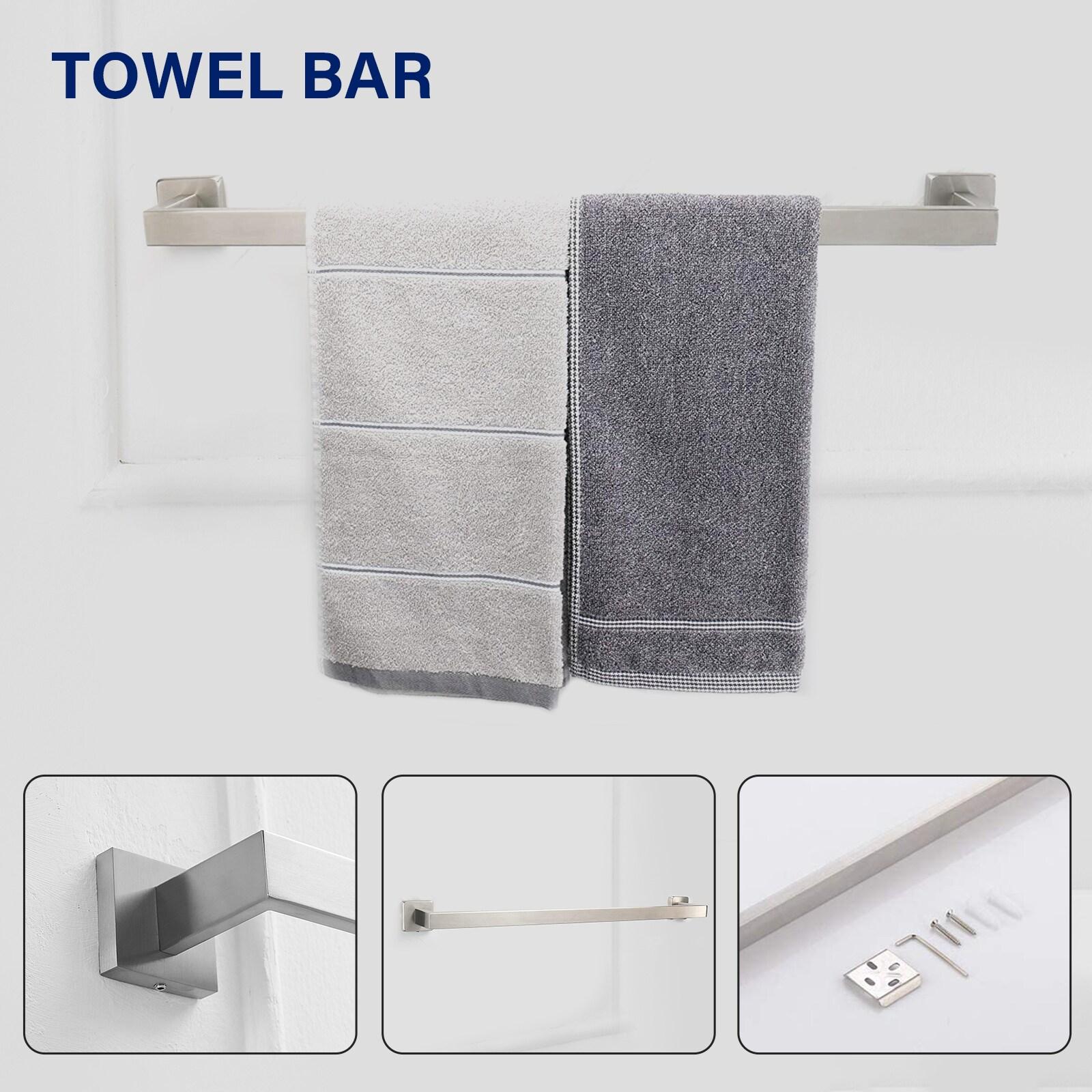 BWE 4-Piece Bath Hardware Set with Towel Bar Hand Towel Holder Toilet Paper Holder Towel Hook Square