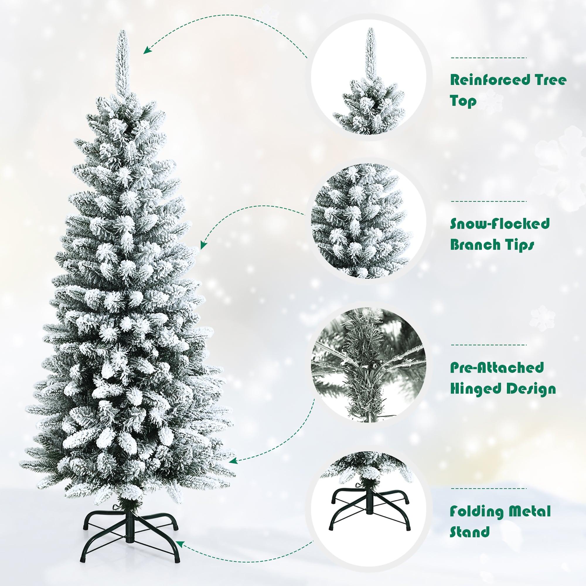 Spaco Snow-Flocked Hinged Artificial Christmas Pencil Tree with Mixed Tips, 4.5 Ft Artificial Christmas Pencil Tree, Artificial Christmas Tree for Indoor and Outdoor as Living Room, Garden, White