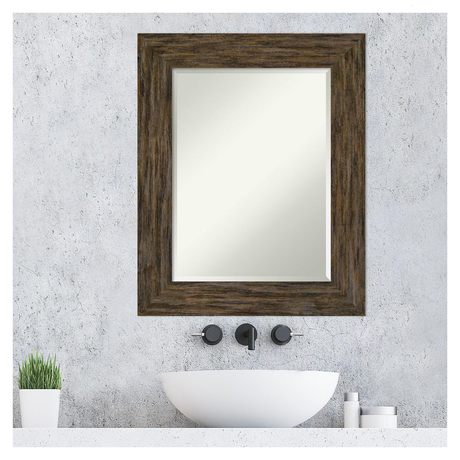 Amanti Art Beveled Wood Bathroom Wall Mirror - Fencepost Brown Frame Fencepost Brown Outer Size: 25 x 31 in