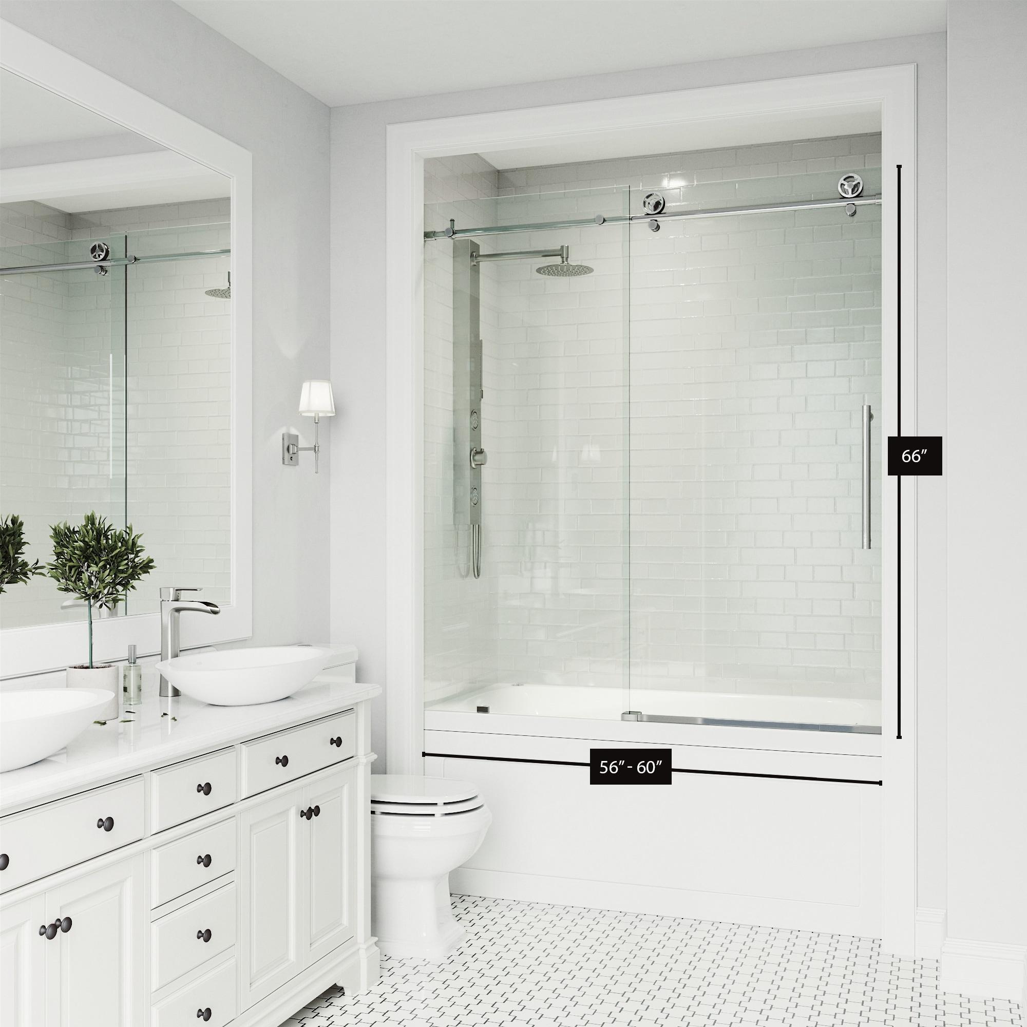 Cass 56-60" W x 66" H Sliding Frameless Tub Door with 3/8" Clear Glass