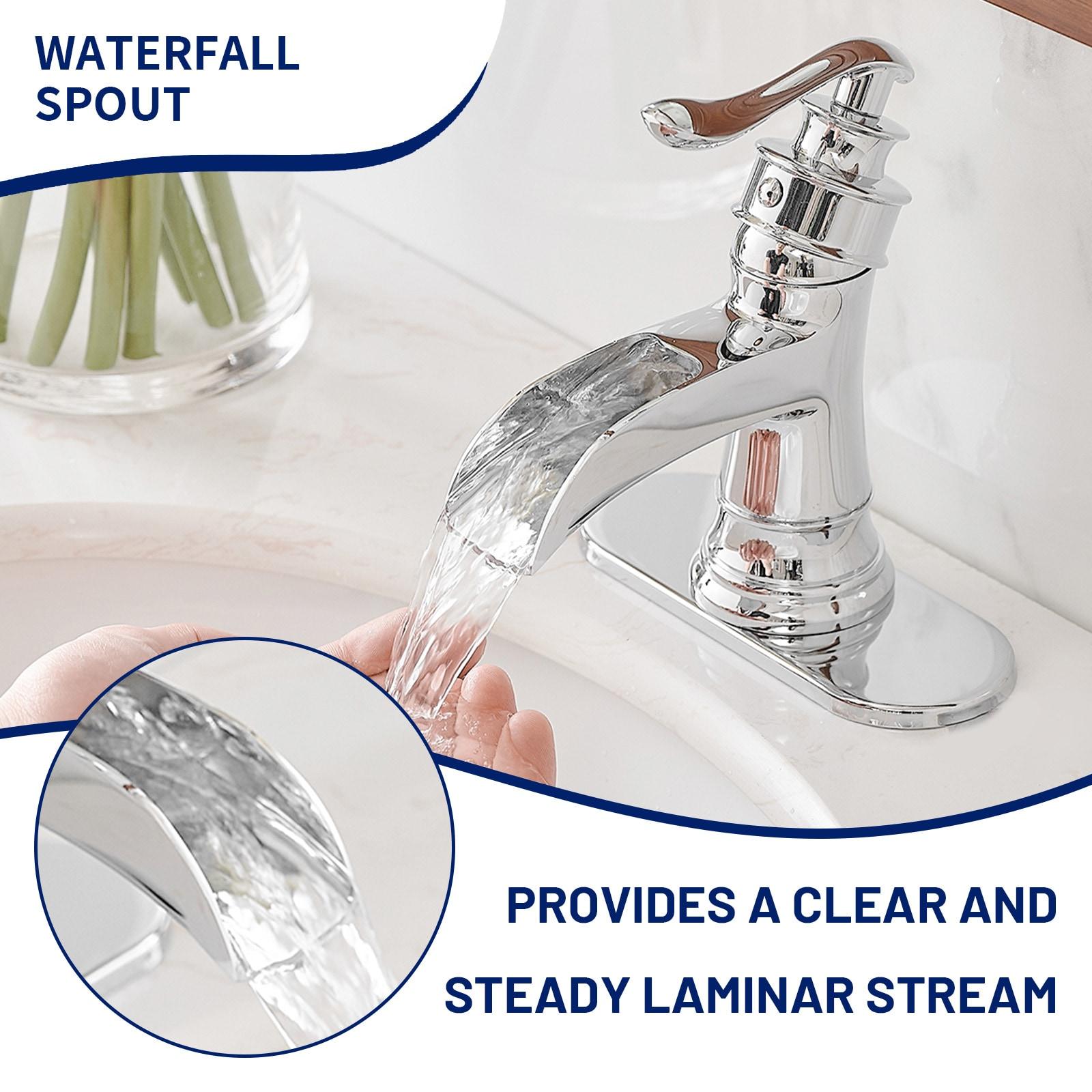 BWE Waterfall Single Hole Single-Handle Low-Arc Bathroom Faucet With Pop-up Drain Assembly