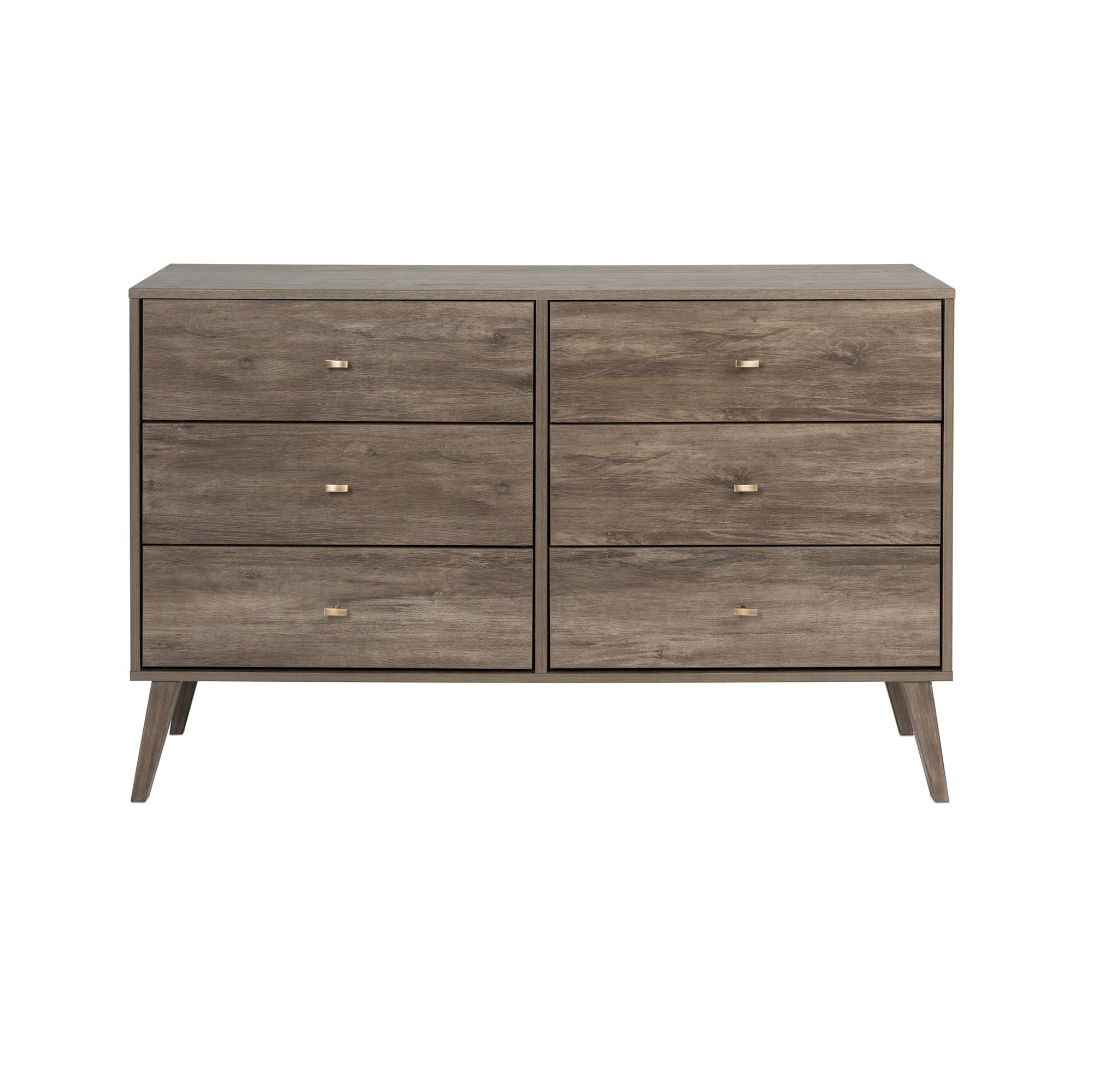 Mid-Century Modern 6 Drawer Dresser Drifted Gray - Prepac: Sleek Storage, Tapered Legs