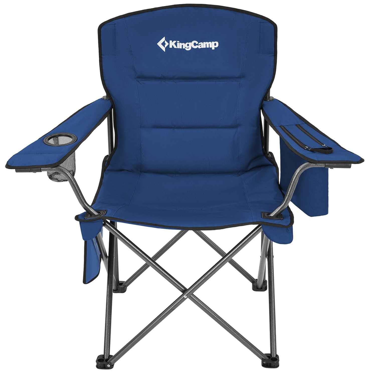 KingCamp Padded Folding Lounge Chairs with Built In Cupholder, Insulated Cooler Sleeve, and Side Storage Pocket for Indoor and Outdoors, 2 Packs, Blue