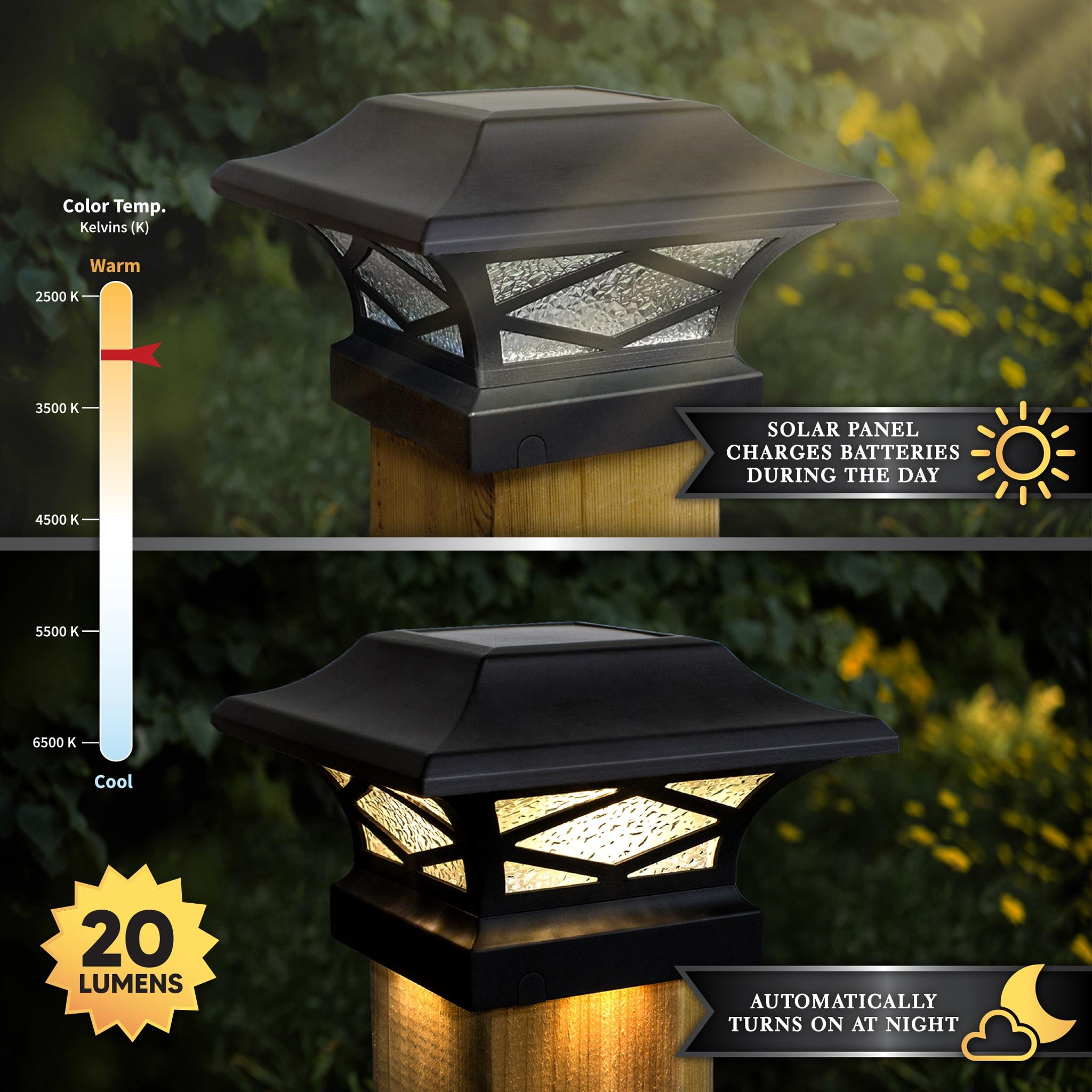 Black Aluminum LED Solar Post Cap with Pebbled Glass