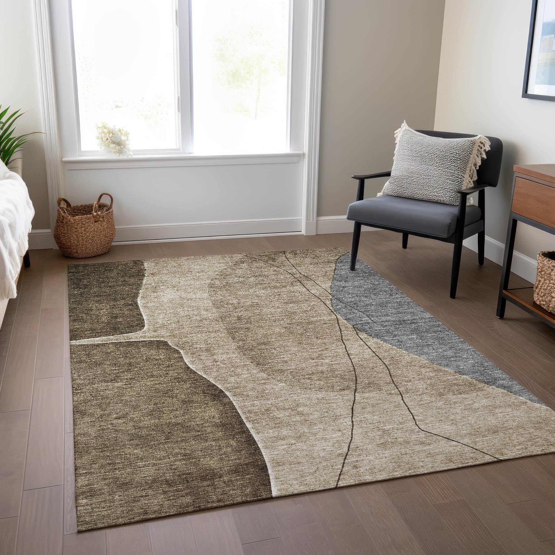 Brown and Gray Synthetic Flat Woven Rectangular Rug 5' x 7'