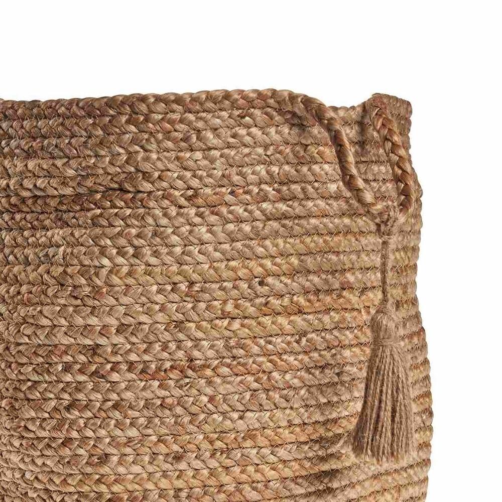 LR Home Braided Round Jute 17" Storage Basket with Handles, Natural/Tan Solid