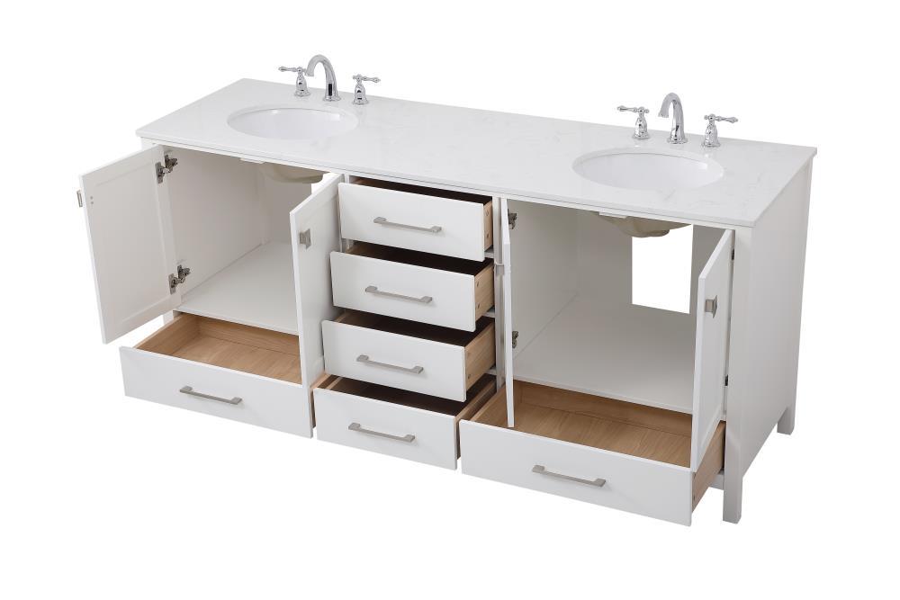 Elegant Decor Tocador de Baño Doble Irene de 72" de Madera Maciza y Piedra en Blanco
