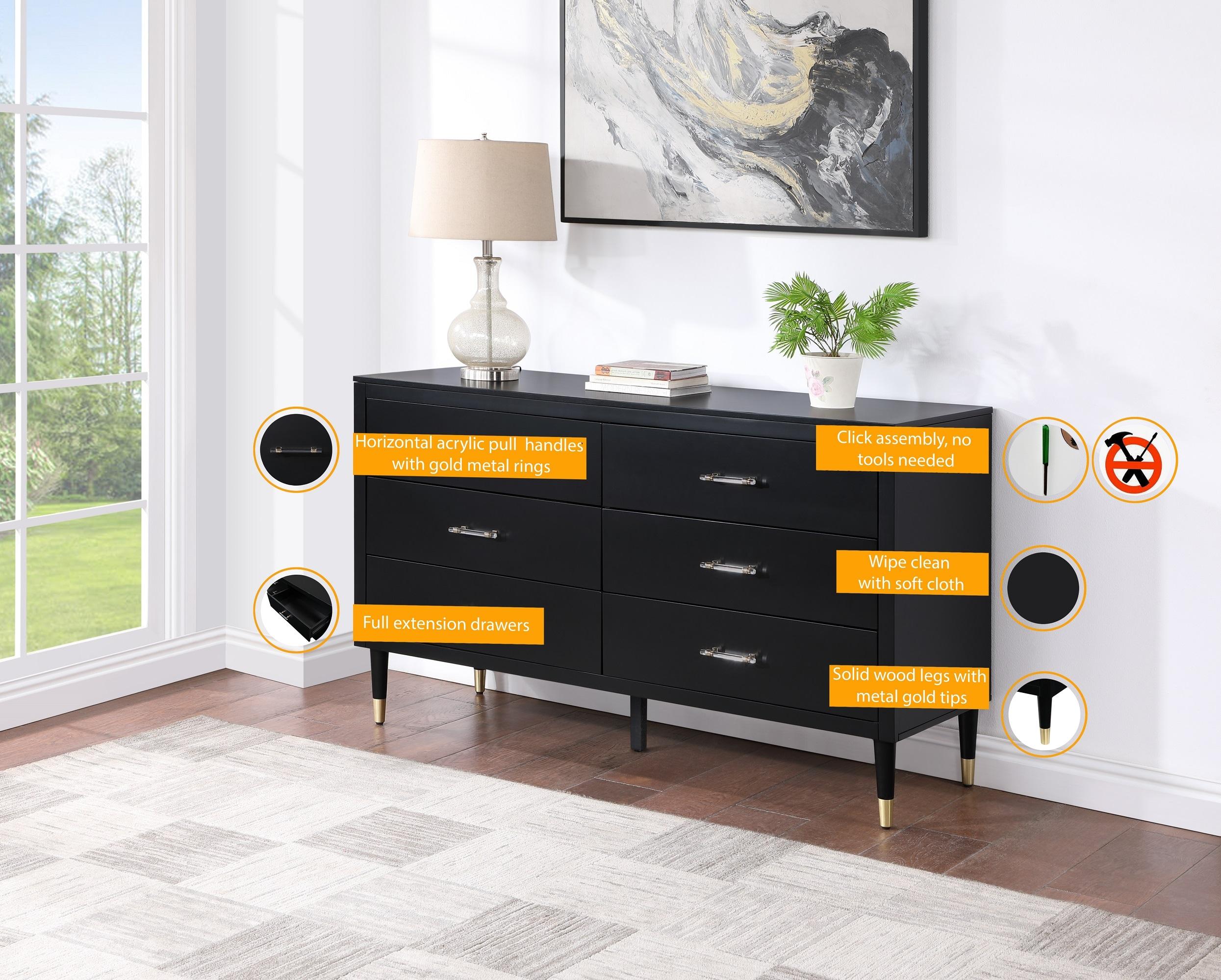 Manhattan Comfort Solid Wood 60'' W 6 - Drawer Dresser