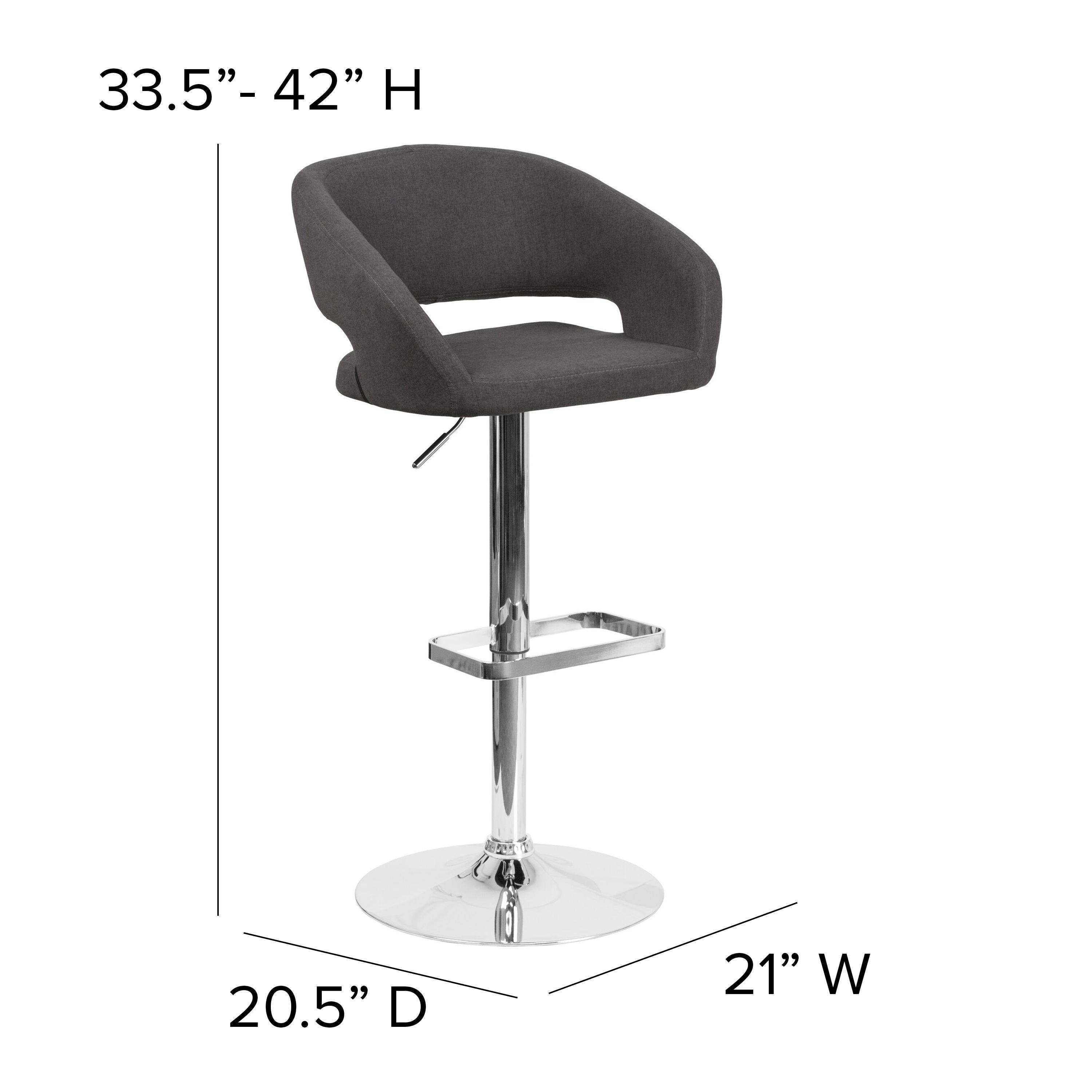 Flash Furniture Contemporary Charcoal Fabric Adjustable Height Barstool with Rounded Mid-Back and Chrome Base