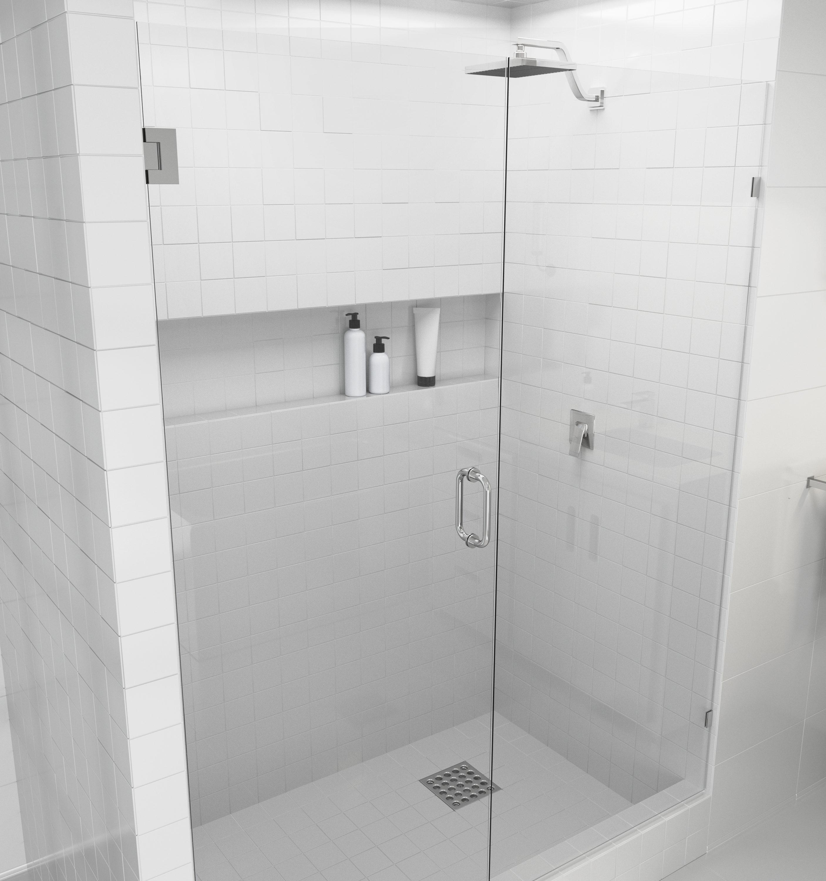 58 in. x 78 in. Fully Frameless Wall Hinge Shower Door