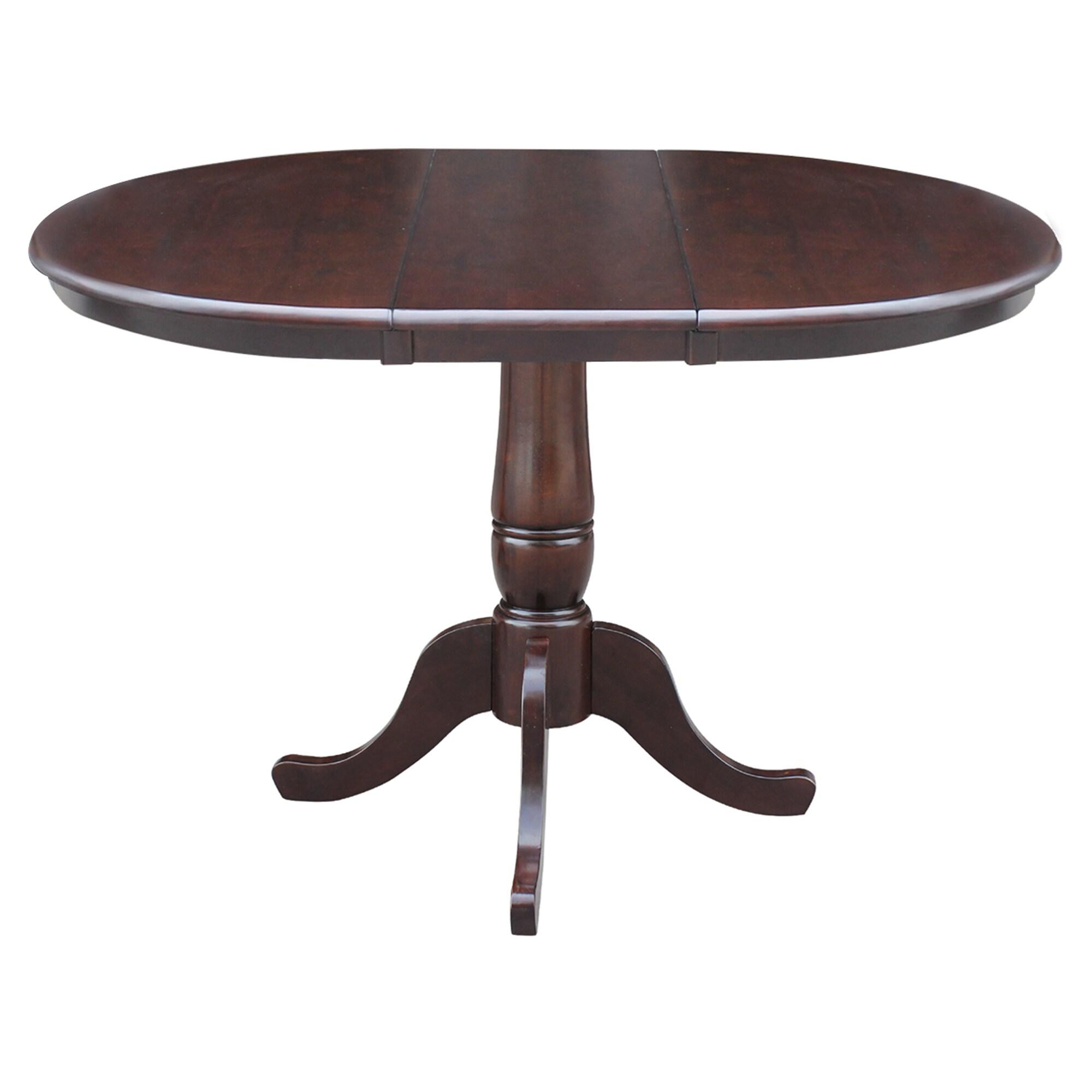 International Concepts 36 inches Round Top Pedestal Table With 12 inches Leaf - 28.9 inchesH - Dining Height