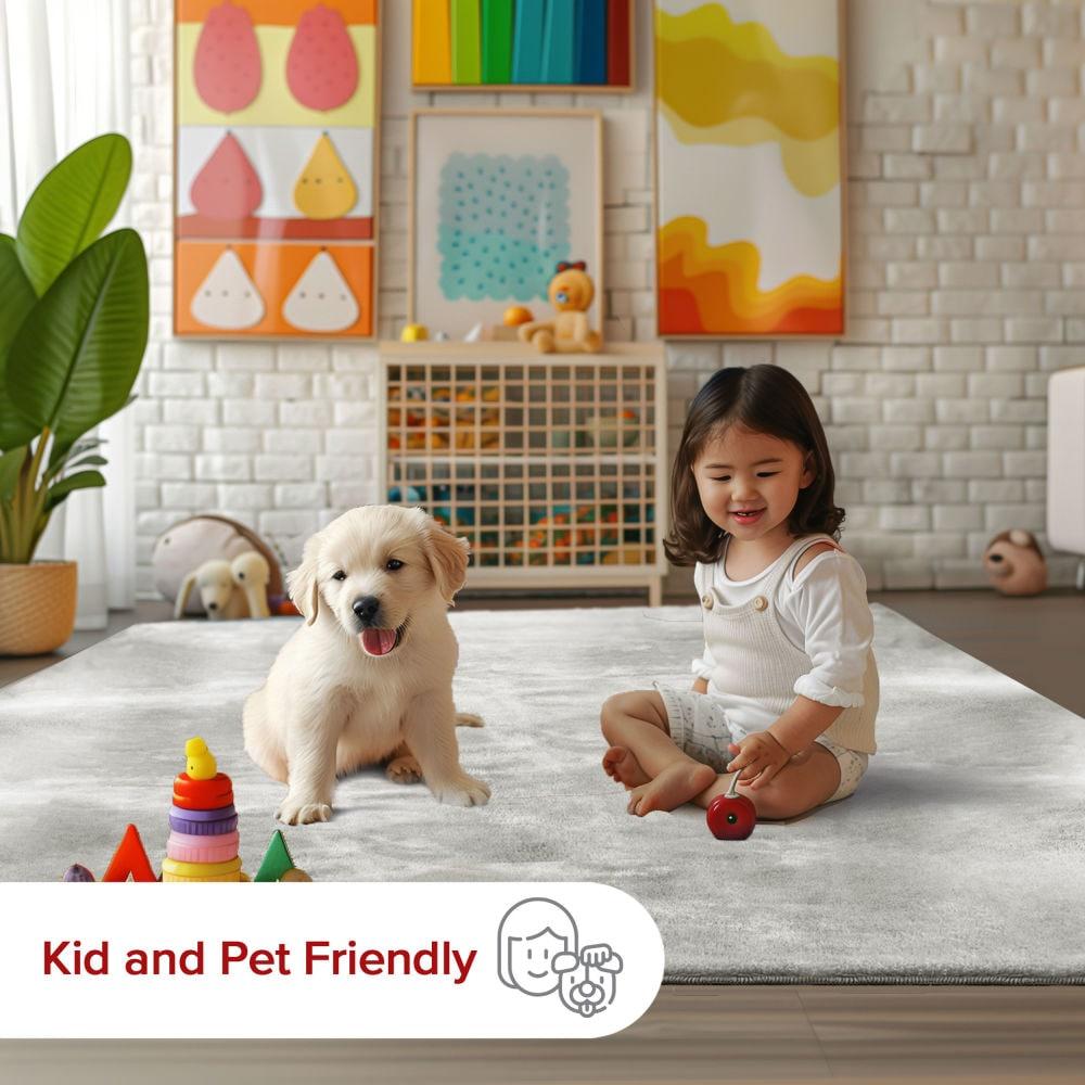Nuloom Loni Cozy Plush Solid Pet Friendly Premium Machine Washable Shag Area Rug, 6' x 9', Light Grey