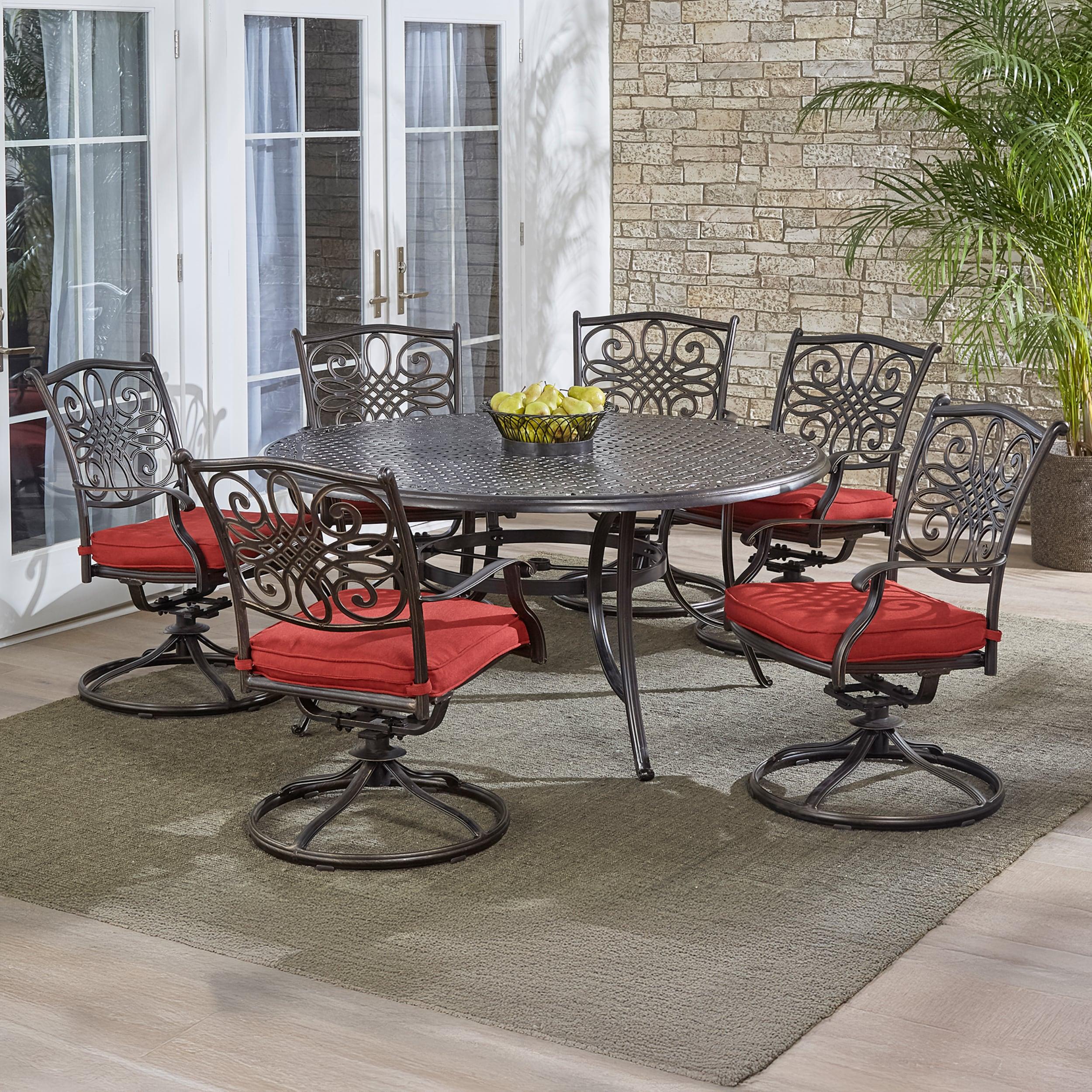 Hanover Traditions 7 Pcs Aluminum Outdoor Dining Set with Cast-top Table, Red