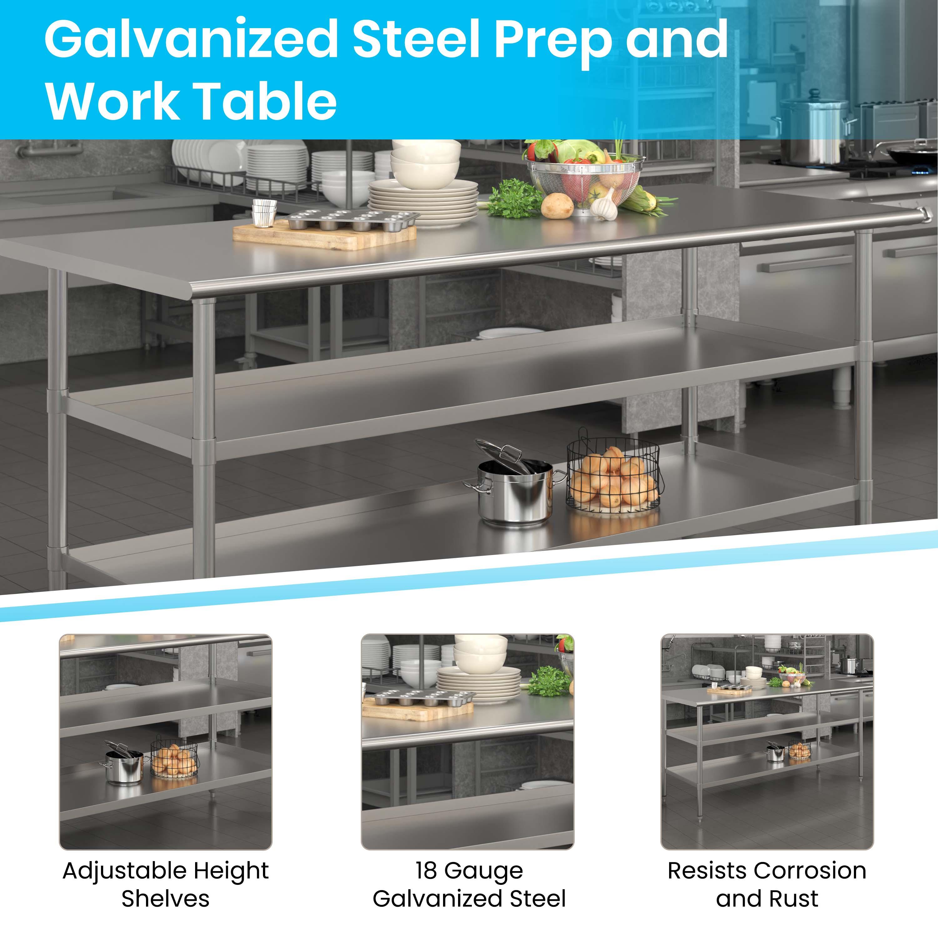 Woodford NSF Stainless Steel 18 Gauge Work Table - Backsplash and 2 Shelves