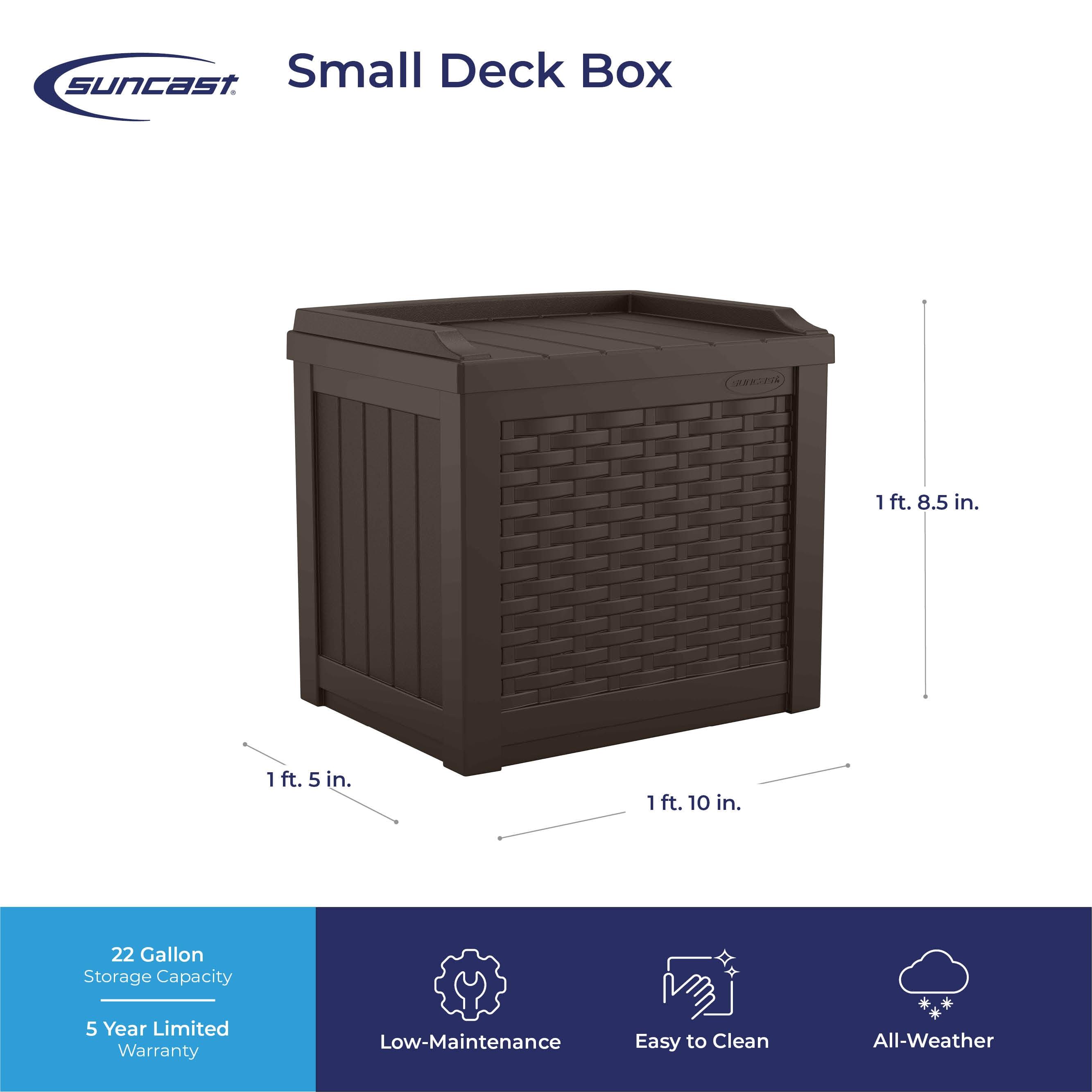 Suncast Suncast Wicker 22 Gallon Water Resistant Resin Deck Box with Storage Seat in Java