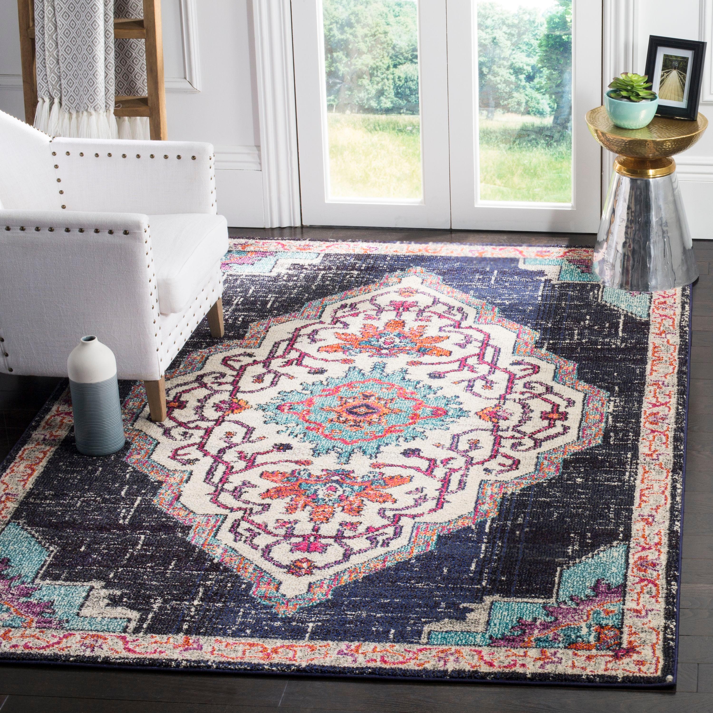 Monaco MNC254 Power Loomed Indoor Area Rug - Black/Blue - 6'7"x9'2" - Safavieh