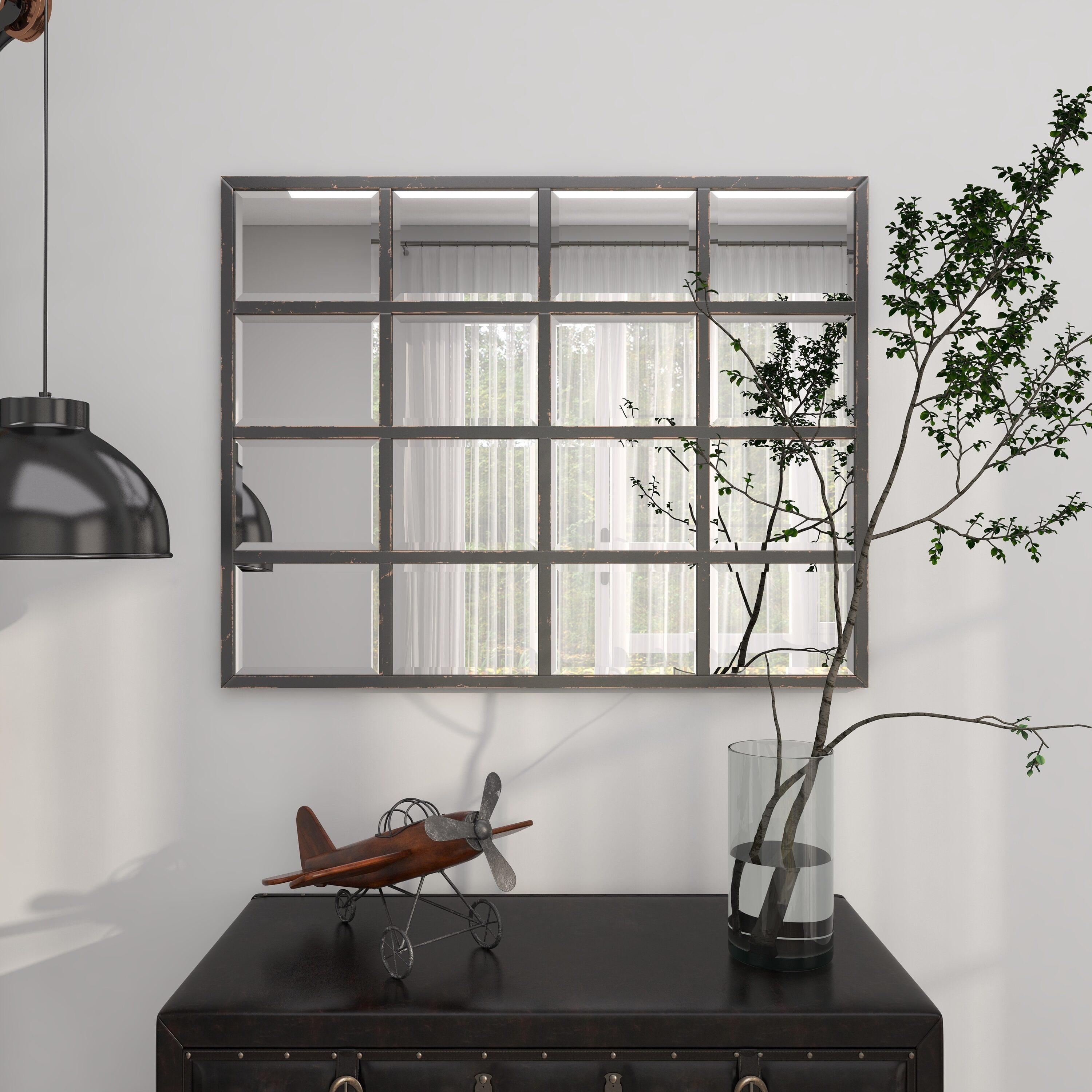 Glass Window Pane Inspired Wall Mirror Black - Olivia & May: Industrial Style, 45x35.38", Iron Frame