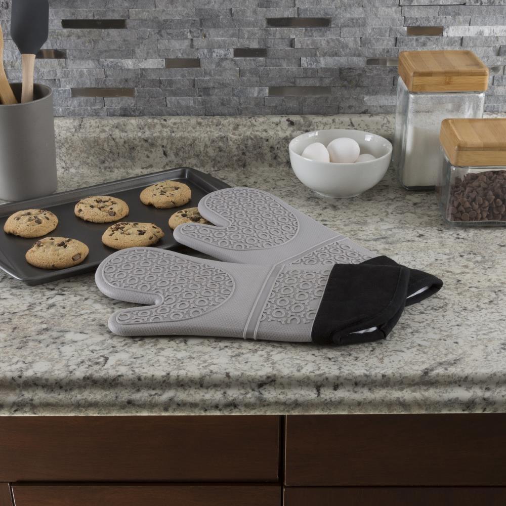 Silicone Oven Mitts - Extra Long Professional Quality Heat Resistant with Quilted Lining and 2-sided Textured Grip - 1 pair Gray by Hastings Home