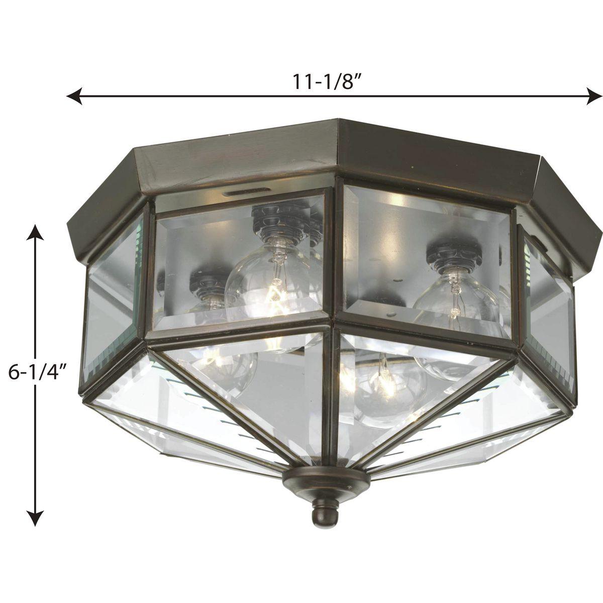 Progress Lighting Richmond Hill 4-Light Flush Mount, Antique Bronze, Clear Beveled Glass, Resin Material, Traditional Styling