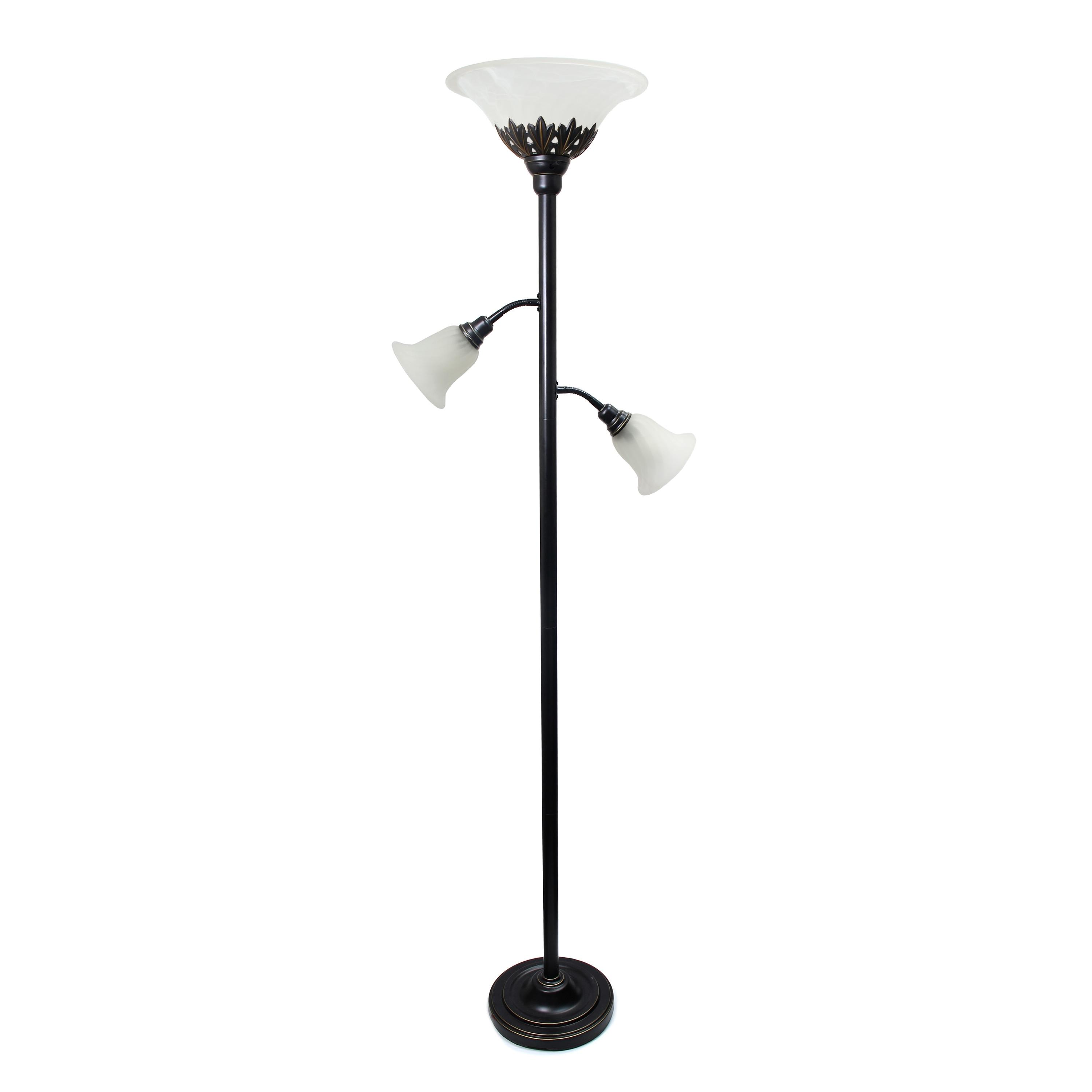 Torchiere Floor Lamp with 2 Reading Lights and Scalloped Glass Shades Bronze/White - Lalia Home: Adjustable, UL Listed, Metal Body