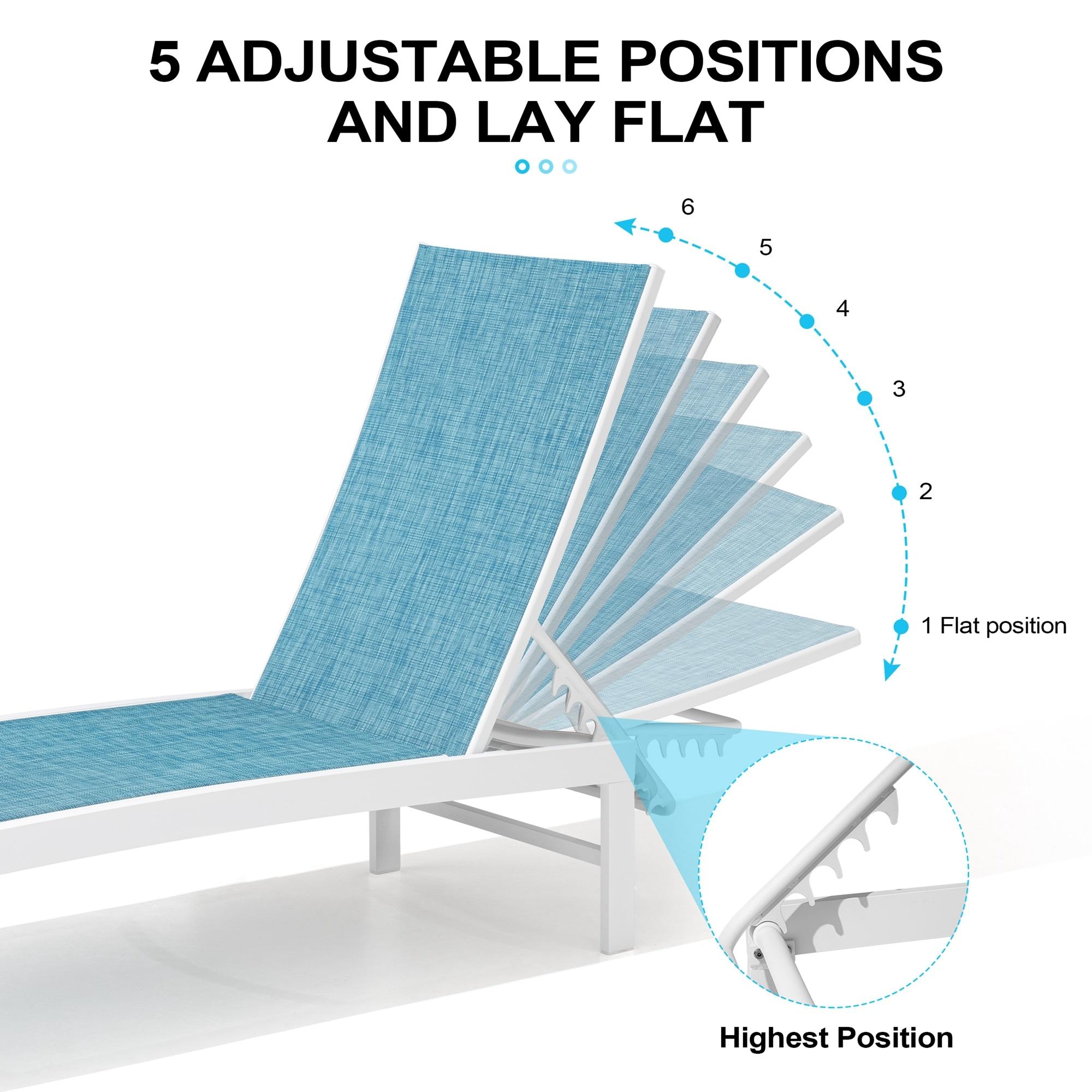 Crestlive Products Set of 3 Outdoor Aluminum Chaise Lounge Chairs and Table, Blue