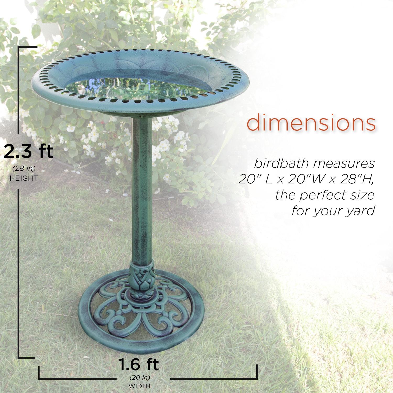 Alpine Corporation 15" x 25" Plastic Scrollwork Bird Bath, Green