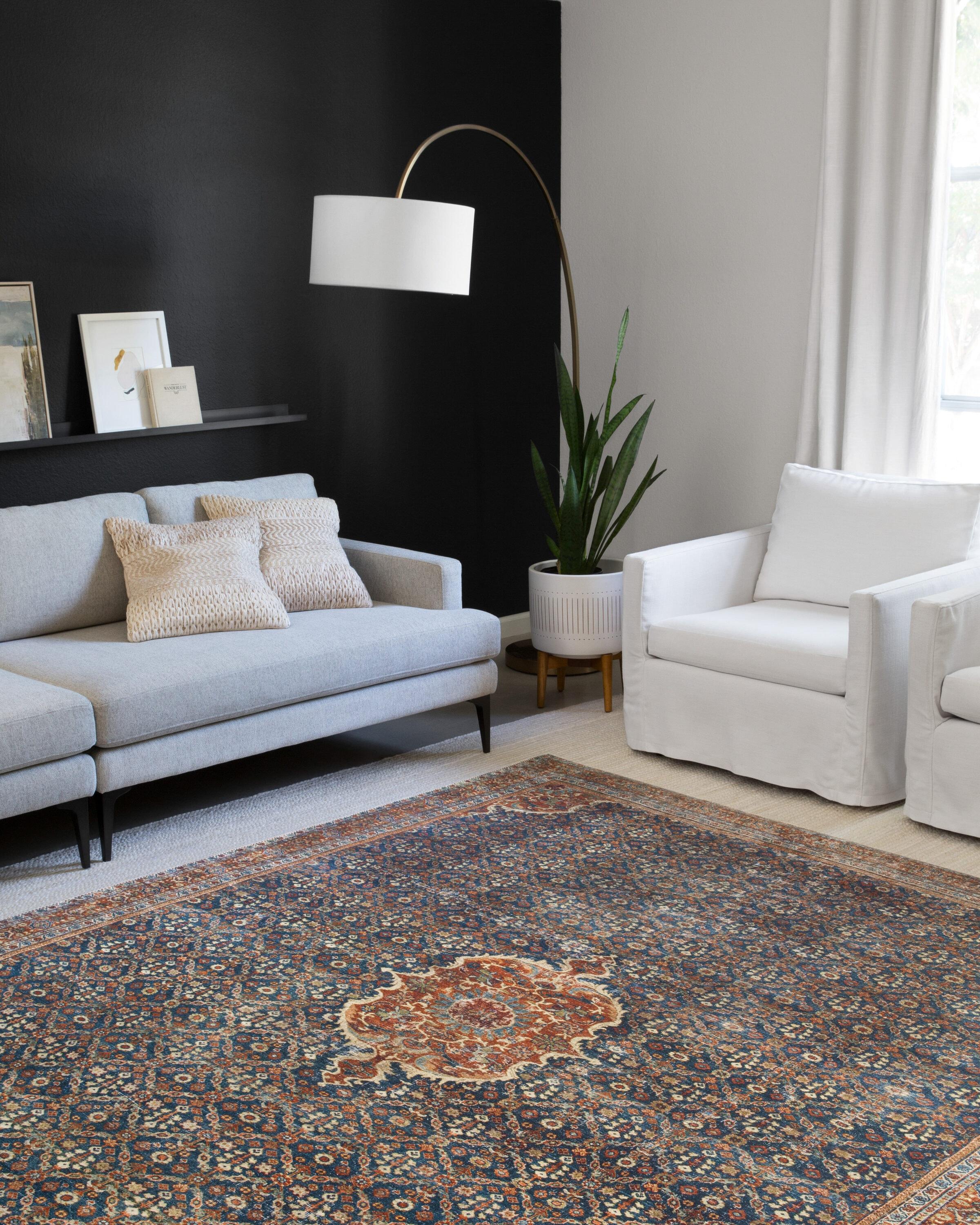 Loloi II Layla Printed Oriental Distressed Cobalt Blue / Spice Area Rug